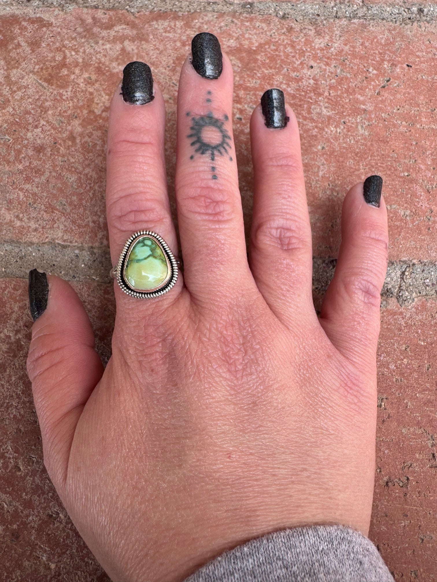 Handcrafted Palomino Turquoise Sterling Silver TearDrop Ring size 7.75 by Wydell Billie