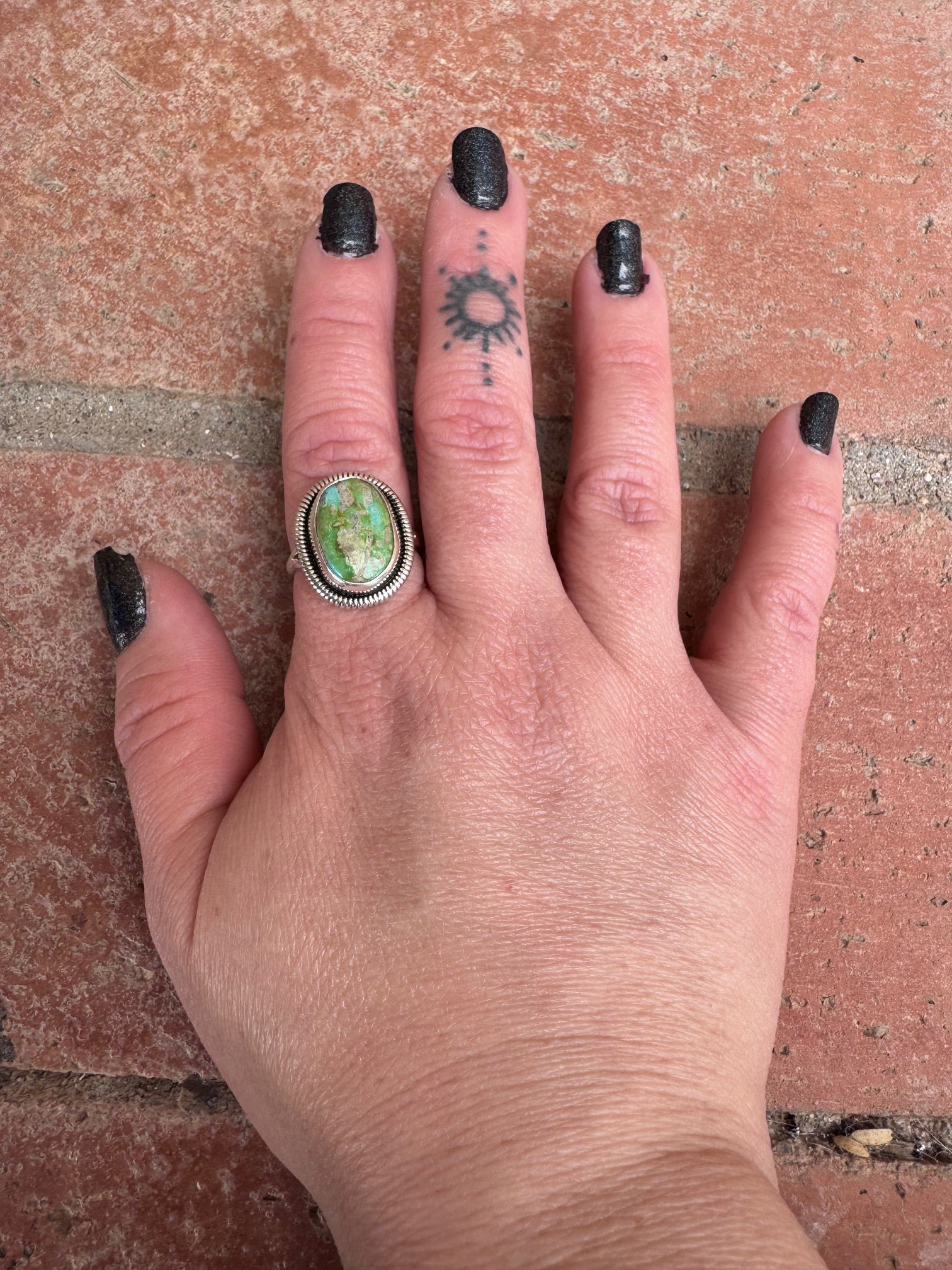 Handcrafted Palomino Turquoise Sterling Silver Oval Ring size 8 by Wydell Billie