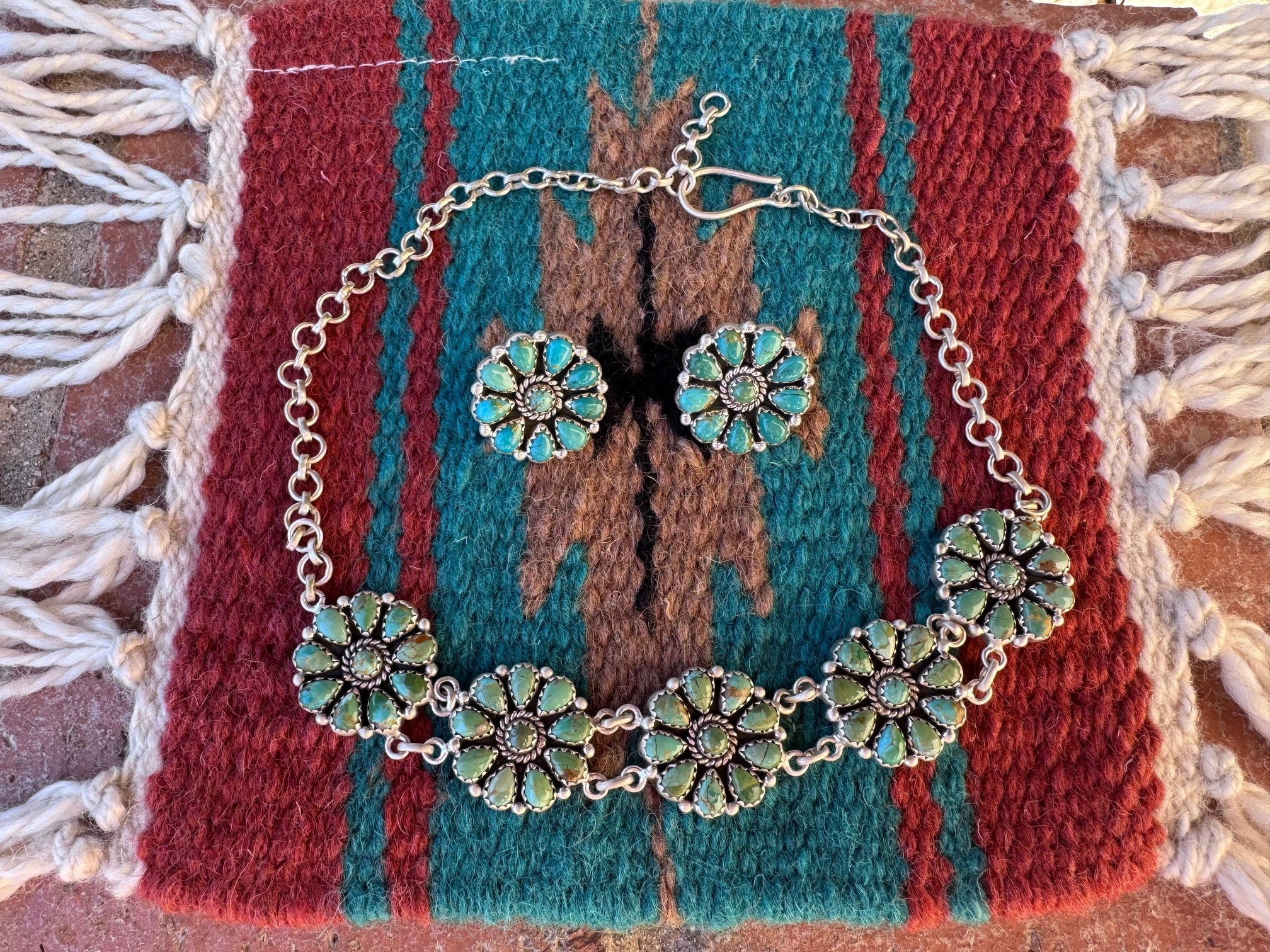 Handmade Kingman Turquoise & Sterling Silver Choker Necklace & Earring Set