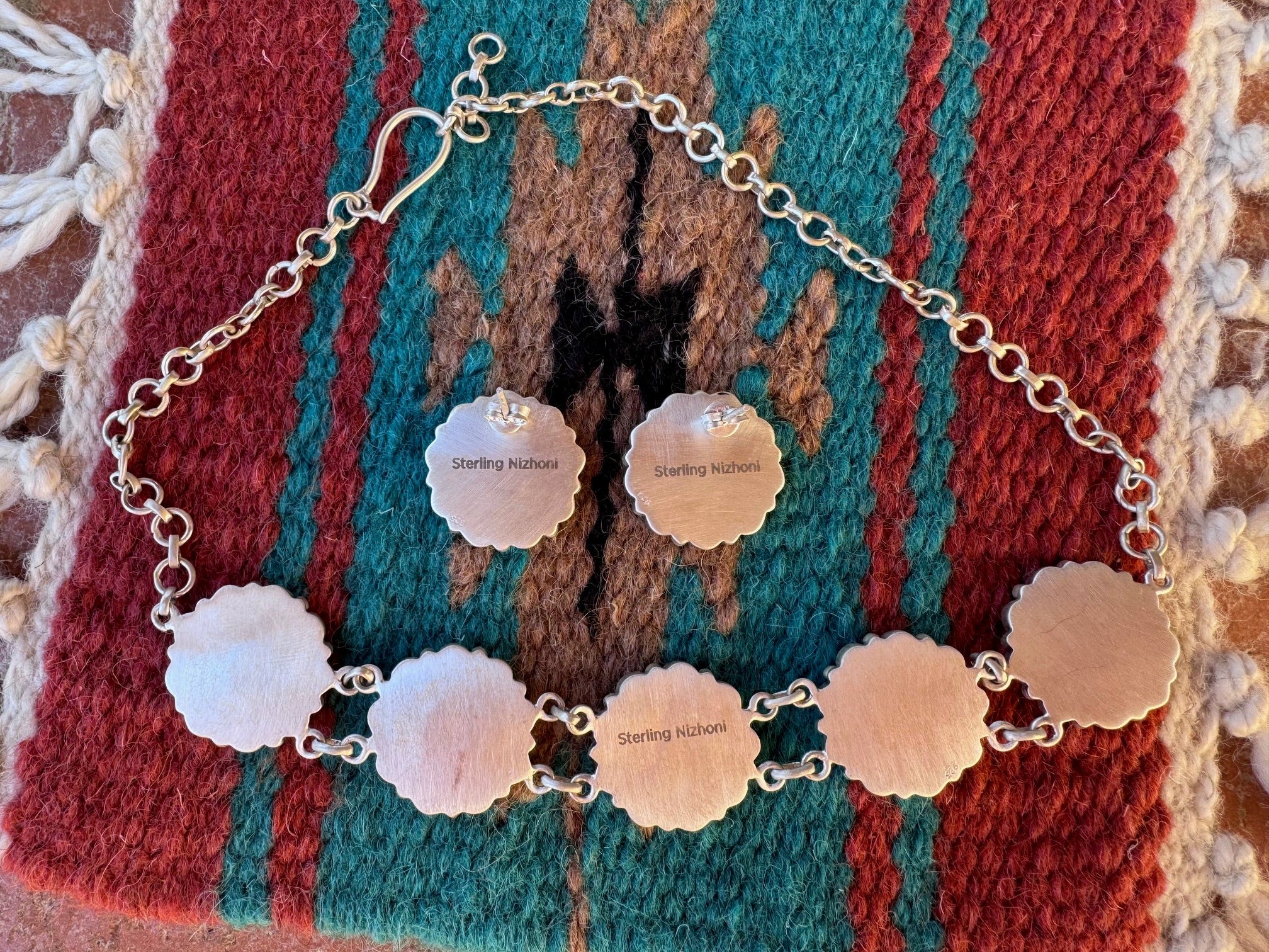 Handmade Kingman Turquoise & Sterling Silver Choker Necklace & Earring Set