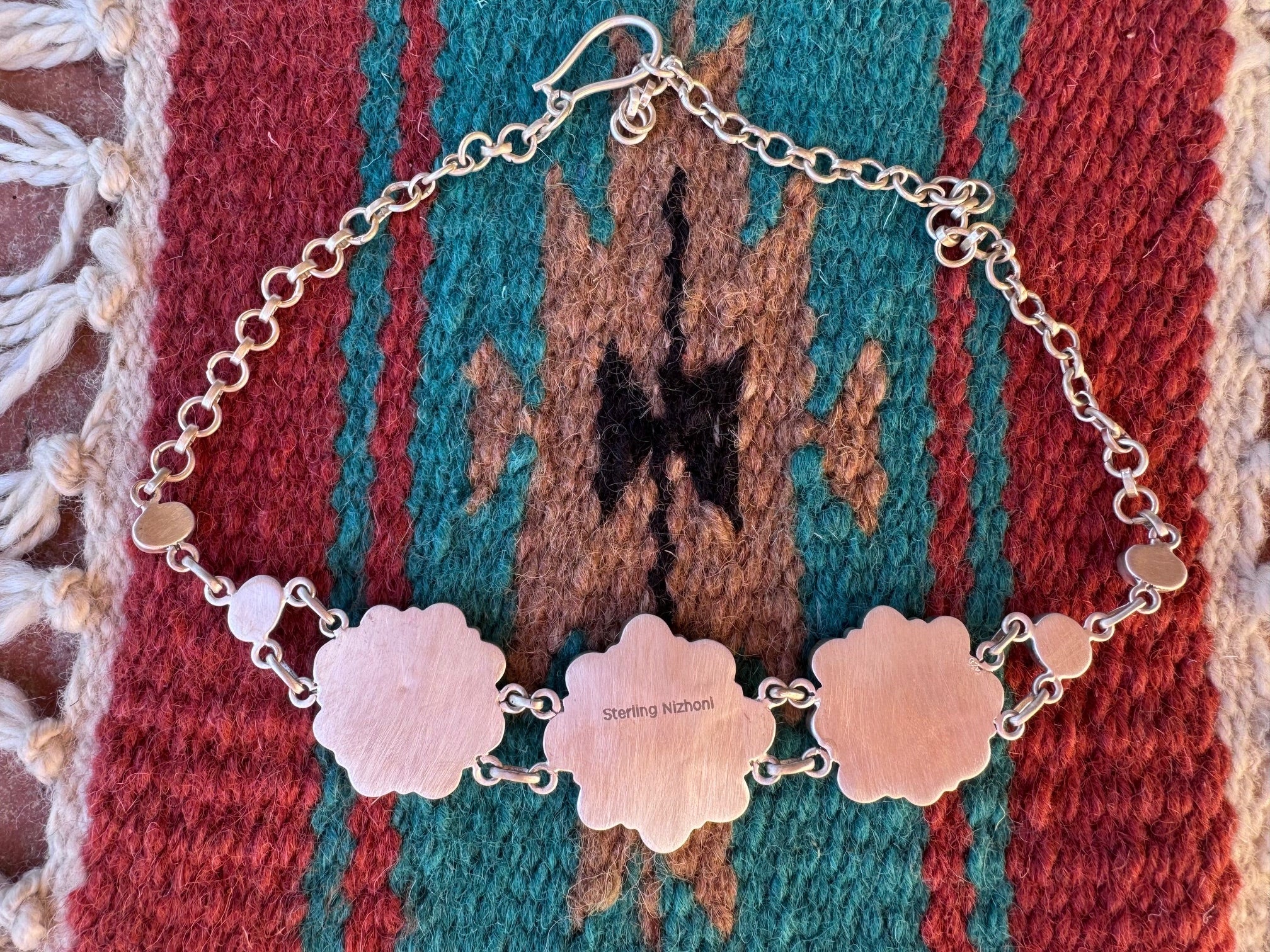 Handmade Sterling Silver Turquoise Flower Choker Signed Nizhoni