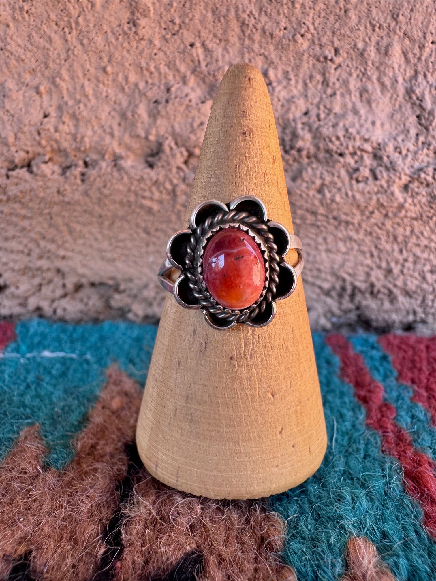 Handcrafted Orange Spiny Flower Sterling Silver Ring