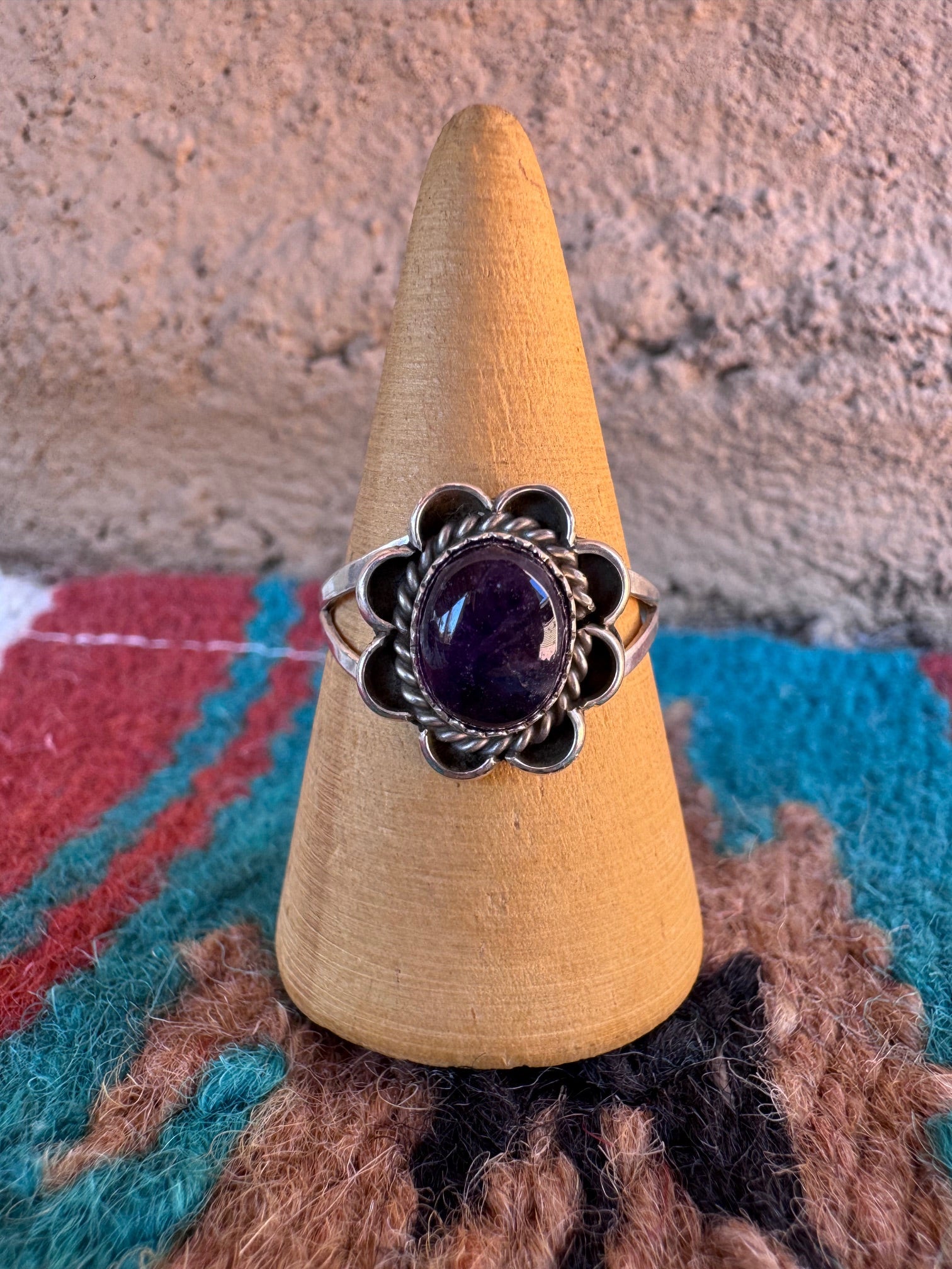 Handcrafted Amethyst Flower Sterling Silver Ring Size 9.5