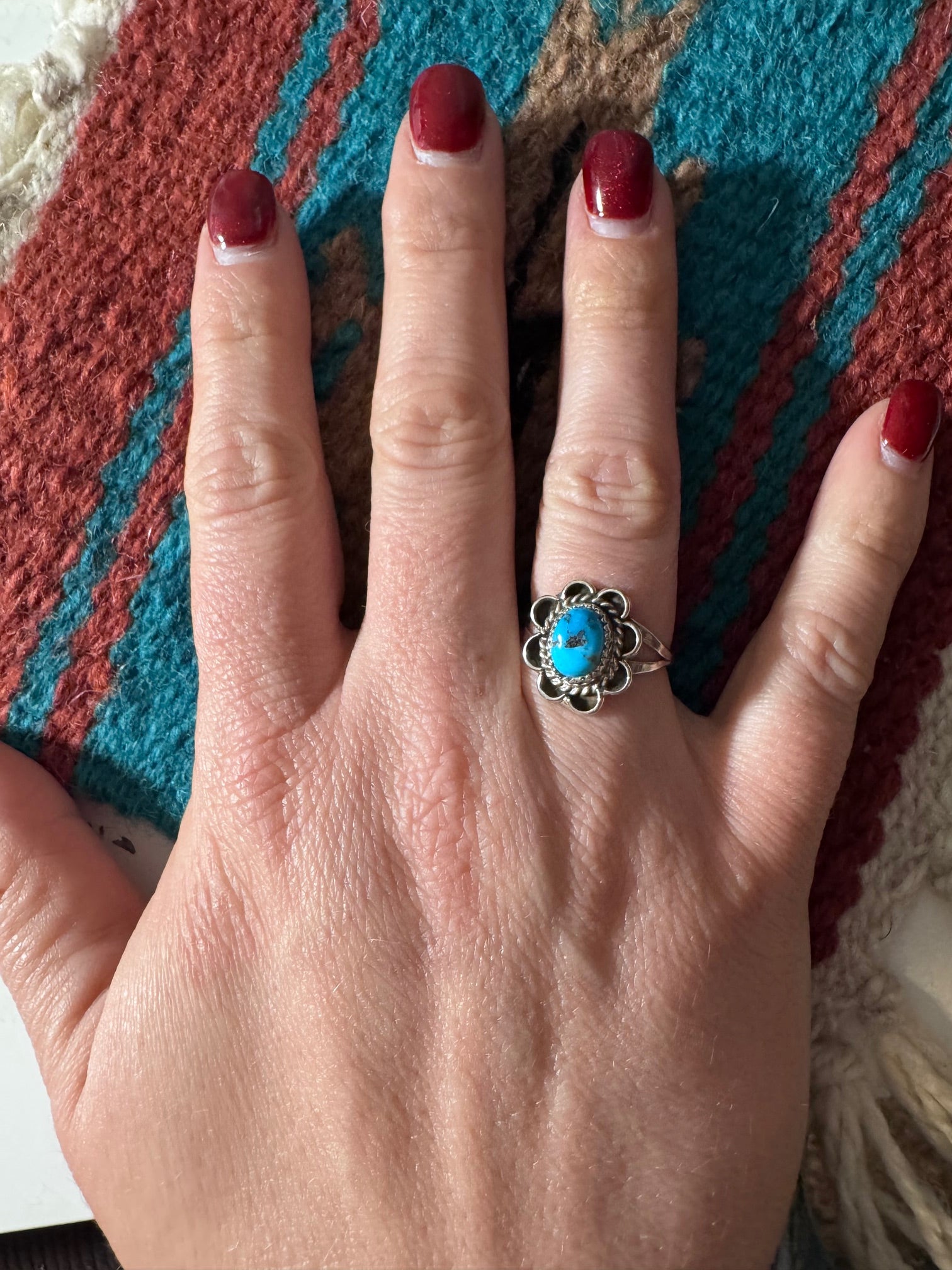 Handcrafted Turquoise Flower Sterling Silver Ring