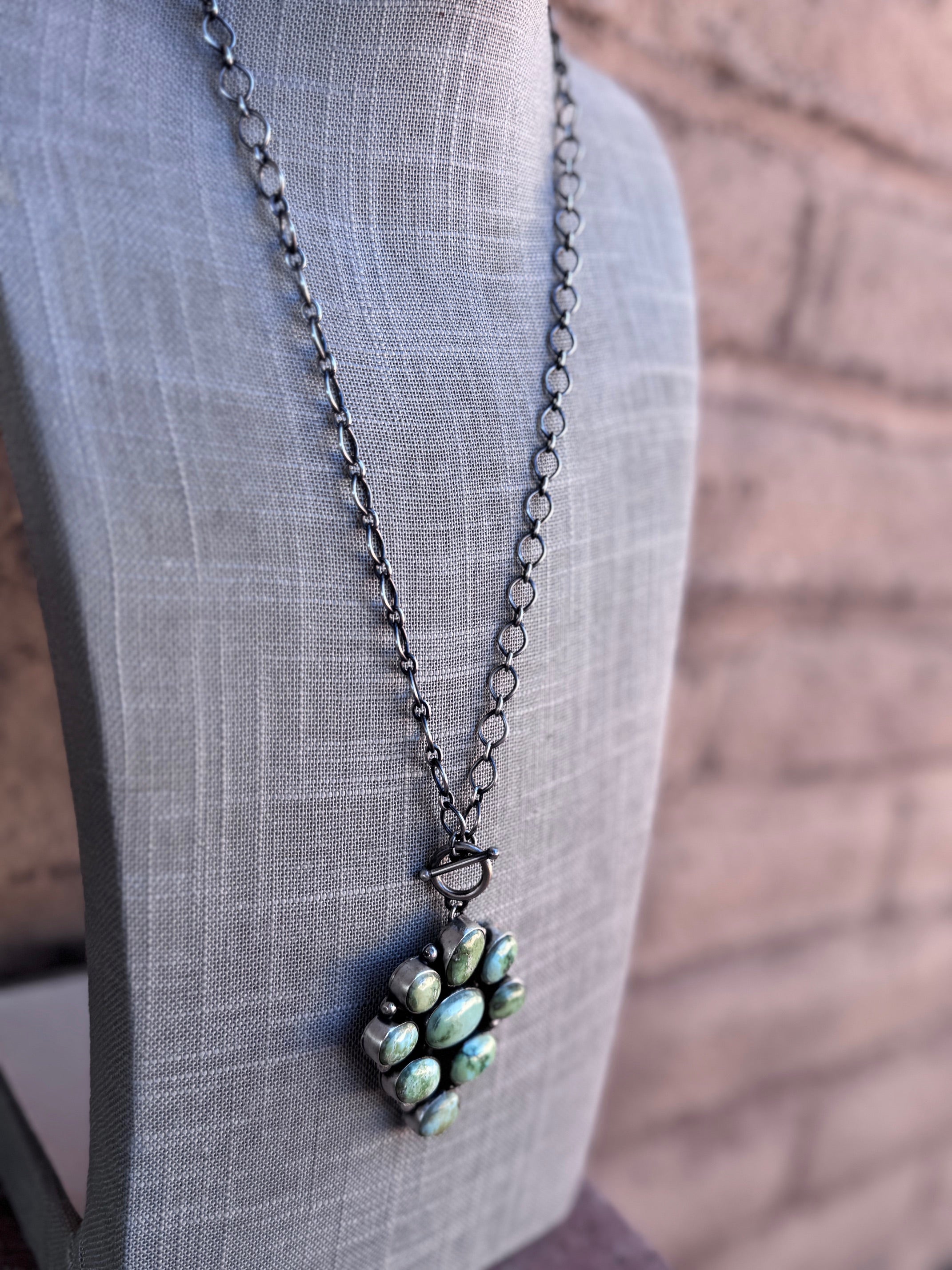 Handcrafted Sterling Silver & Sonoran Mountain Turquoise Cluster Necklace