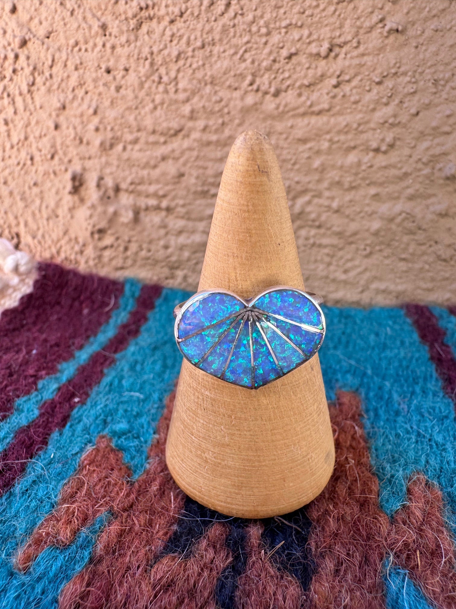 Handcrafted Sterling Silver & Blue Fire Opal Inlay Heart Ring