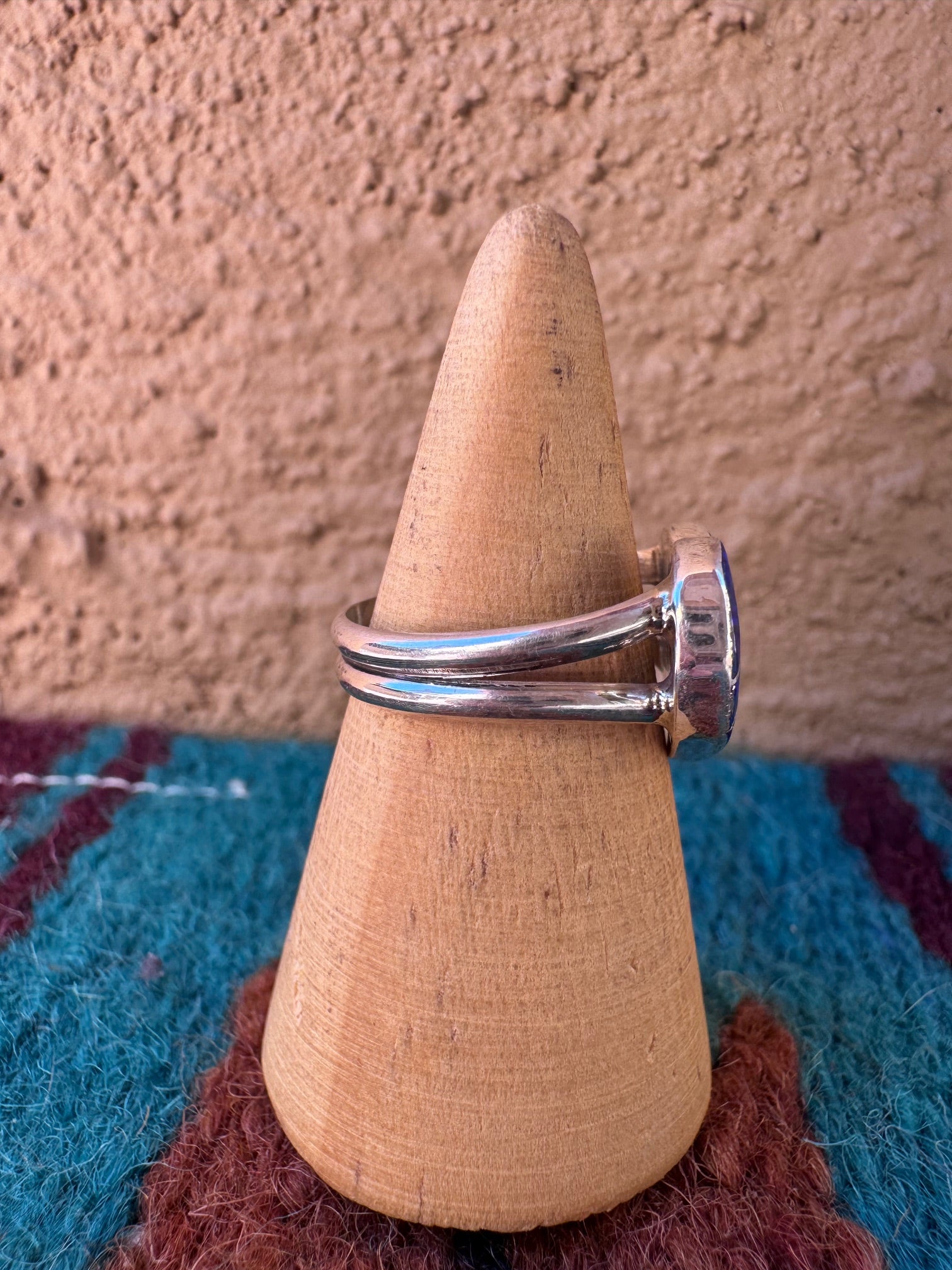 Handcrafted Sterling Silver & Royal Blue Fire Opal Inlay Heart Ring size 8.5