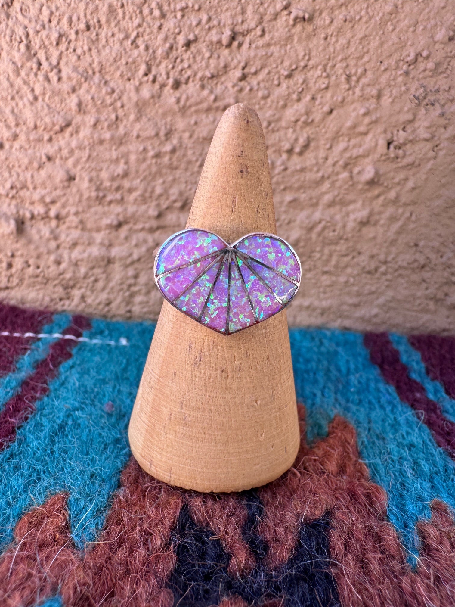 Handcrafted Sterling Silver & Pink Fire Opal Inlay Heart Ring