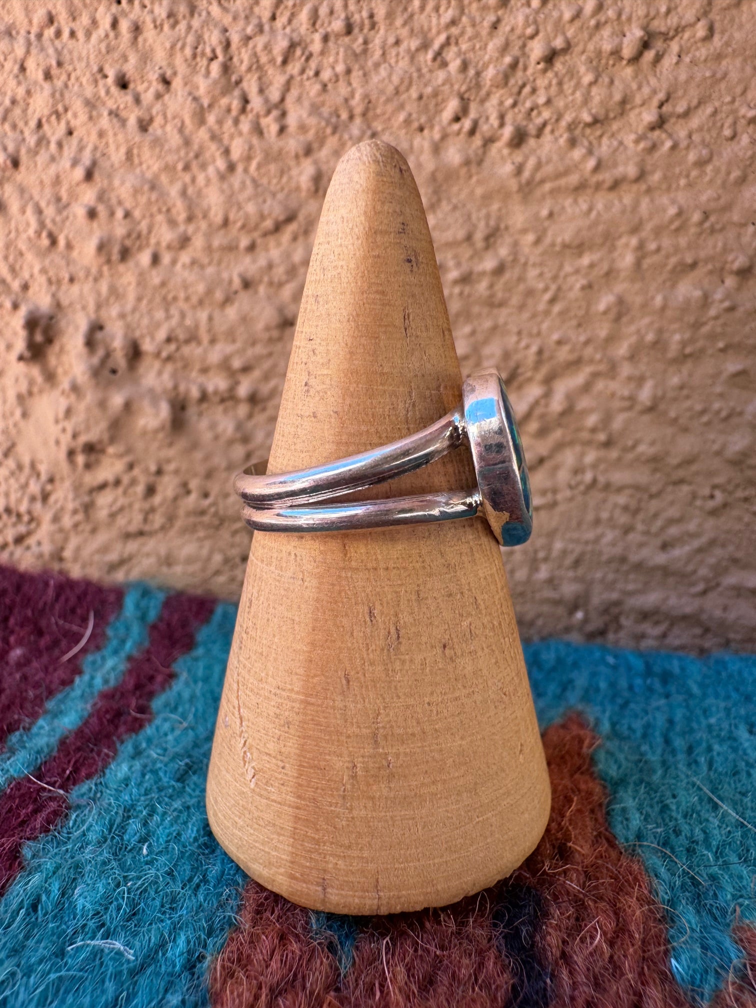 Handcrafted Sterling Silver & Green Fire Opal Inlay Heart Ring