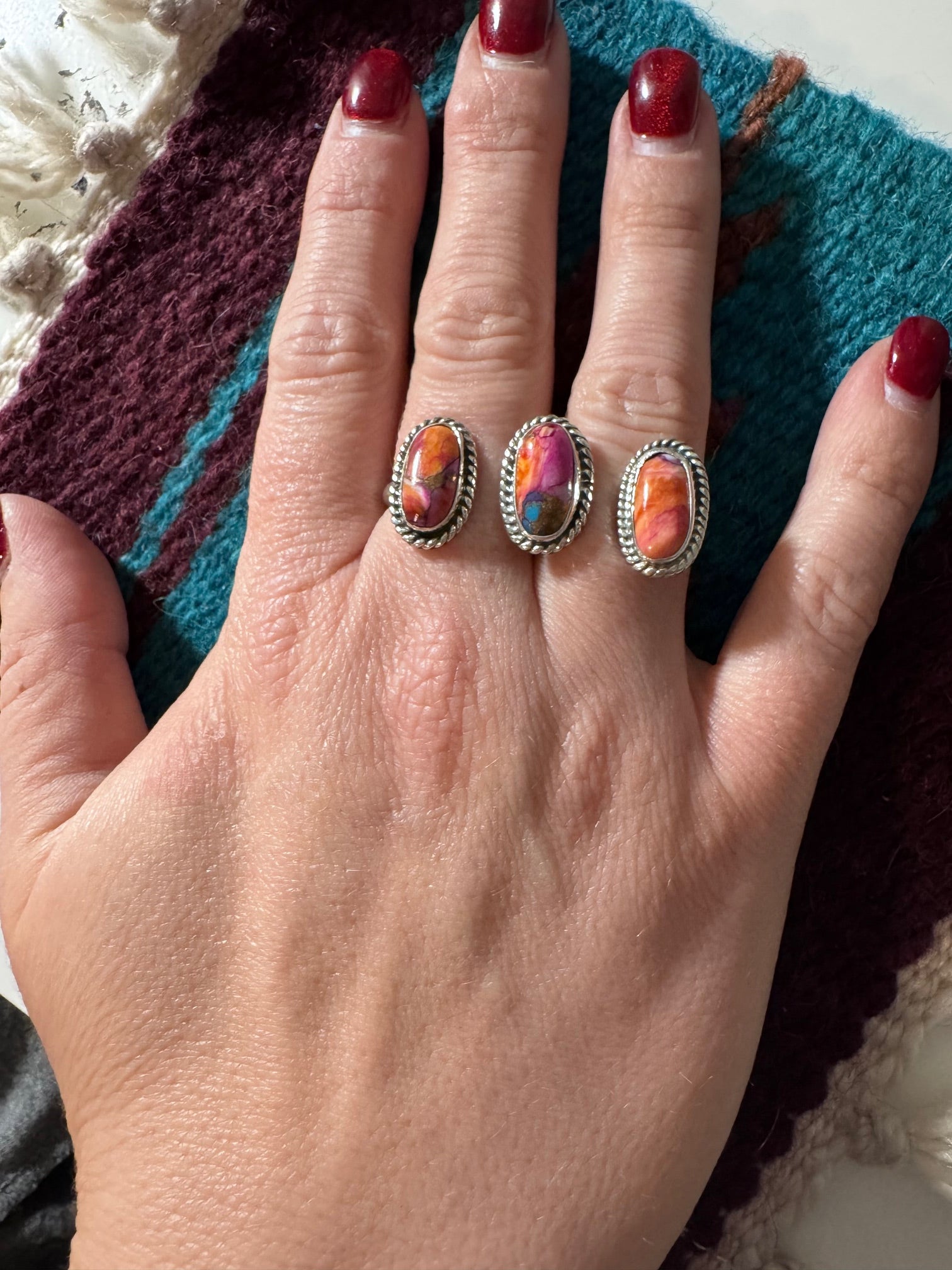 Handcrafted Sterling Silver Pink Dream Adjustable Triple Threat Ring