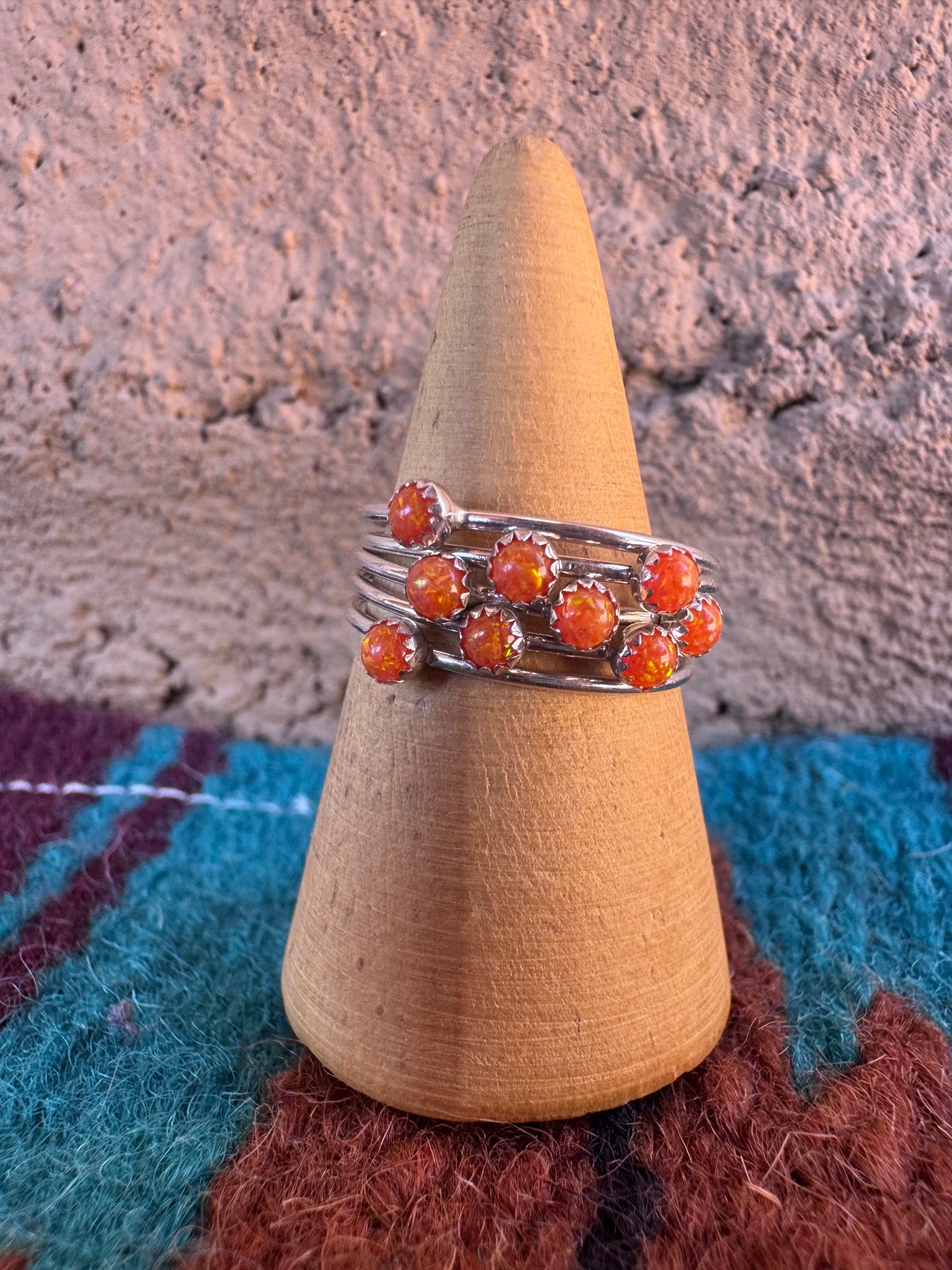 Handcrafted Sterling Silver & Orange Fire Opal 5 Stacker Ring
