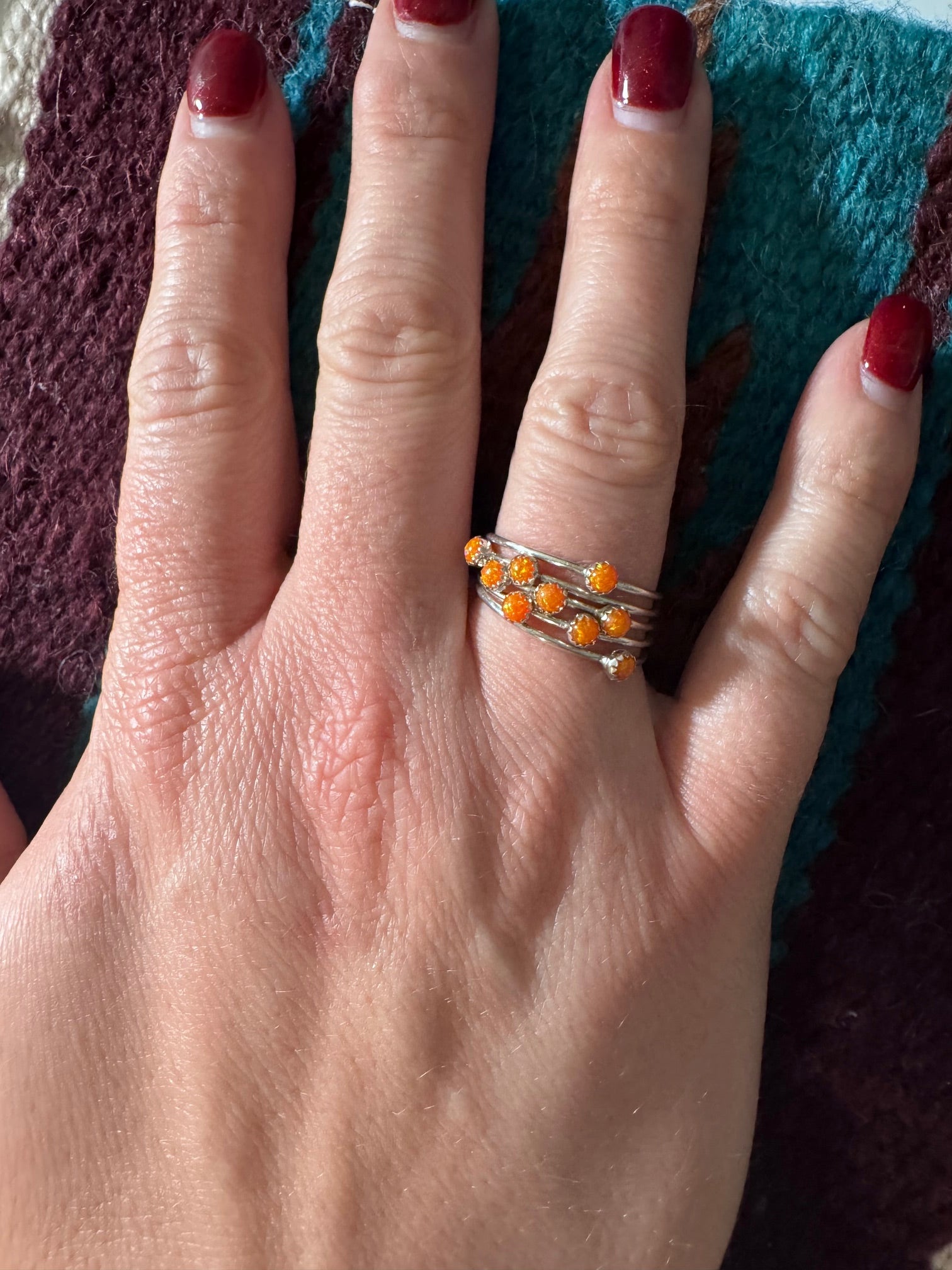 Handcrafted Sterling Silver & Orange Fire Opal 5 Stacker Ring