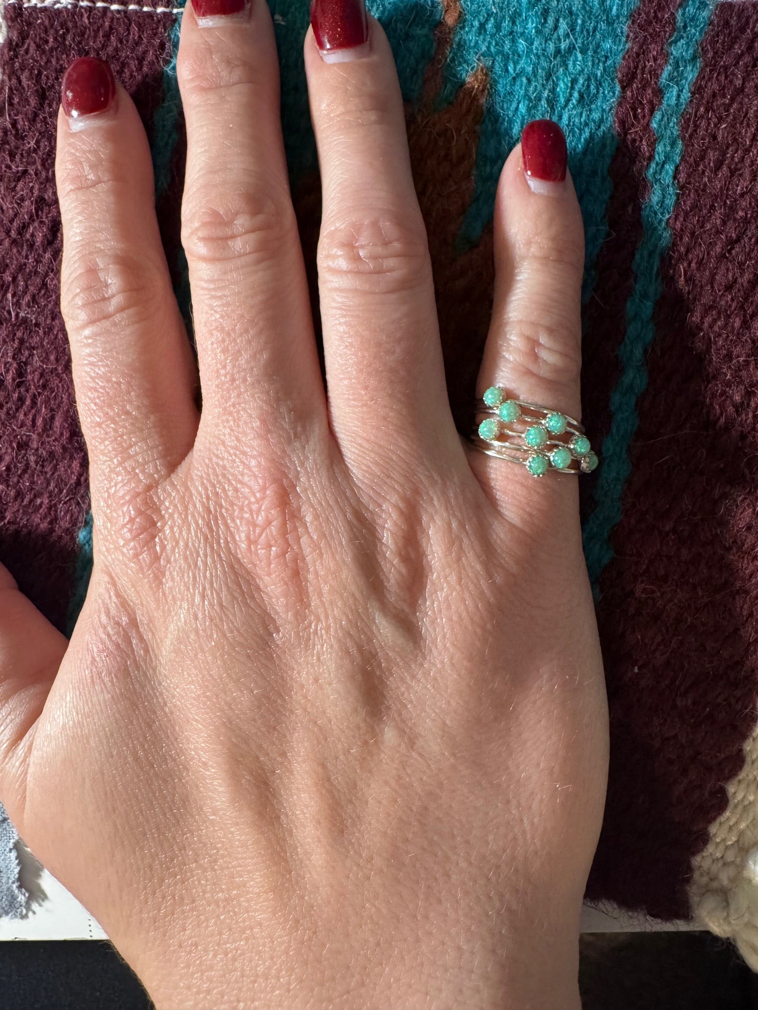 Handcrafted Sterling Silver & Green Fire Opal 5 Stacker Ring size 5