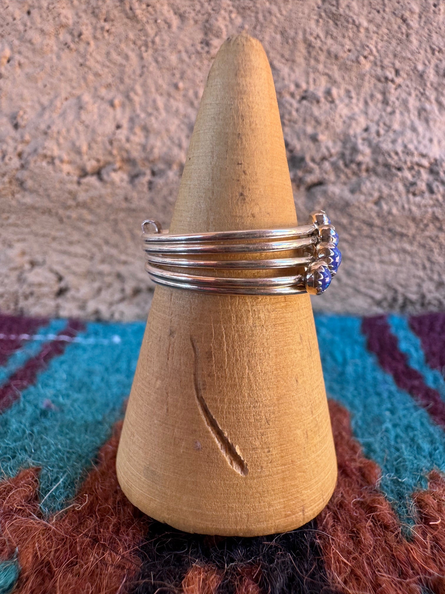 Handcrafted Sterling Silver & Blue Fire Opal 5 Stacker Ring Size 7.5