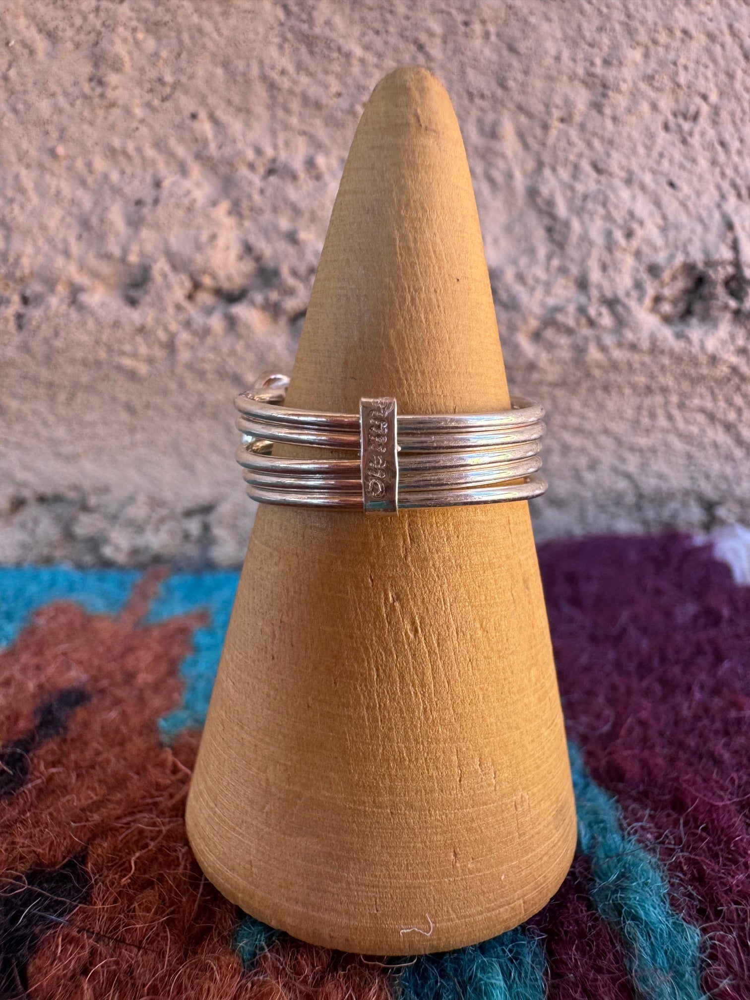 Handcrafted Sterling Silver & Hot Pink Fire Opal 5 Stacker Ring Size 7.5