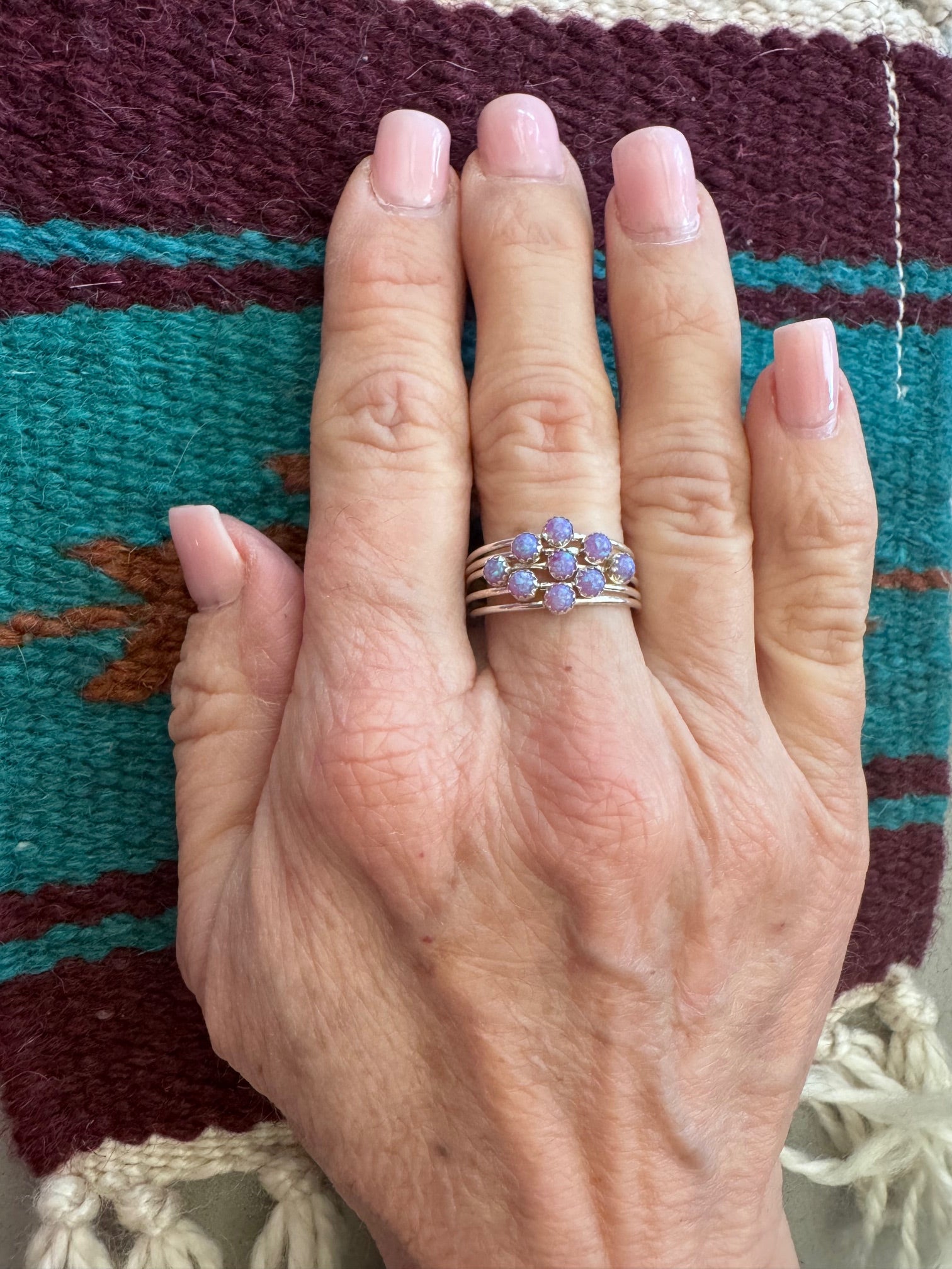 Handcrafted Sterling Silver & Purple Fire Opal 5 Stacker Ring Size 7.5