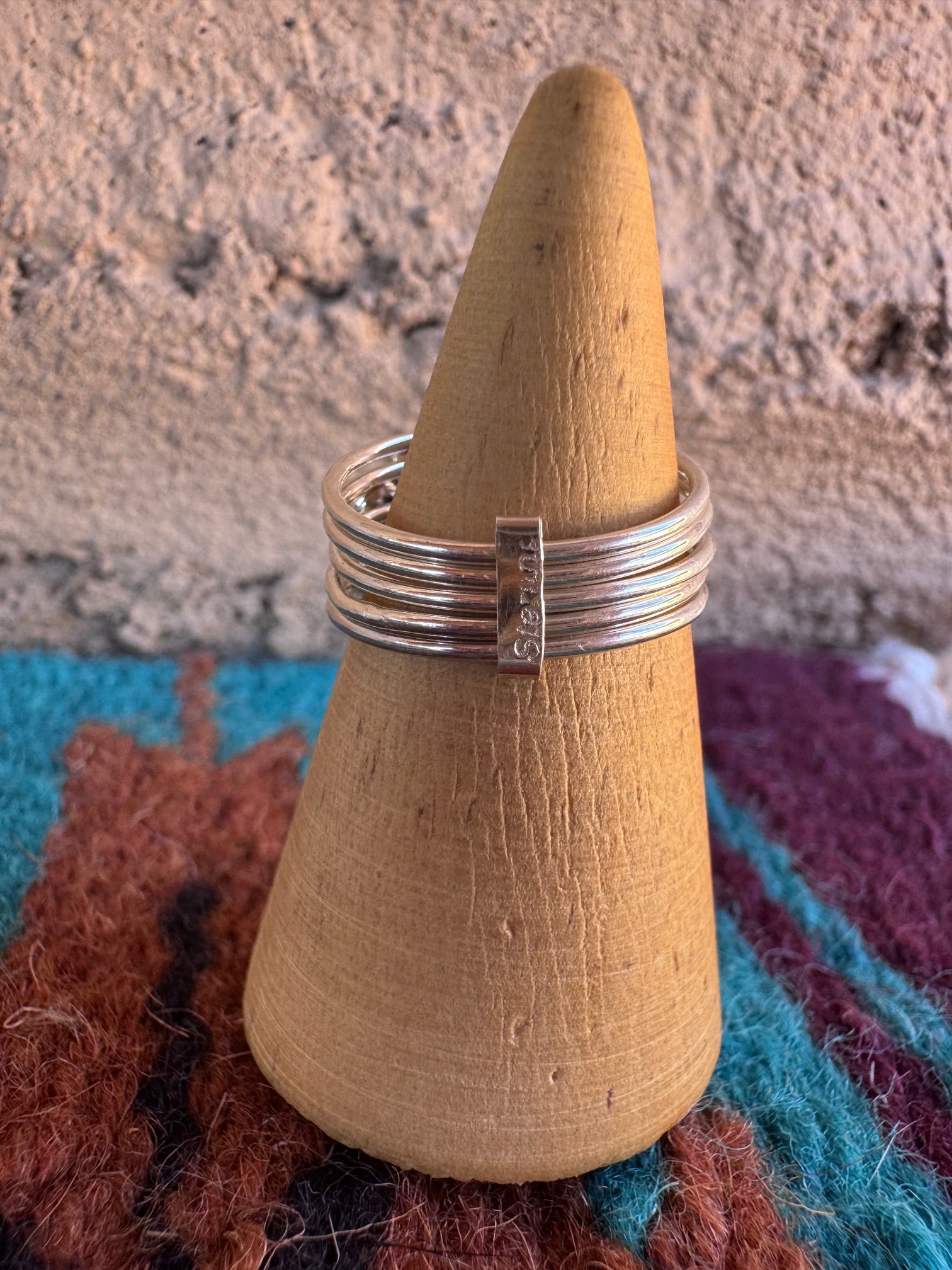 Handcrafted Sterling Silver & Light Blue Fire Opal 5 Stacker Ring Size 7