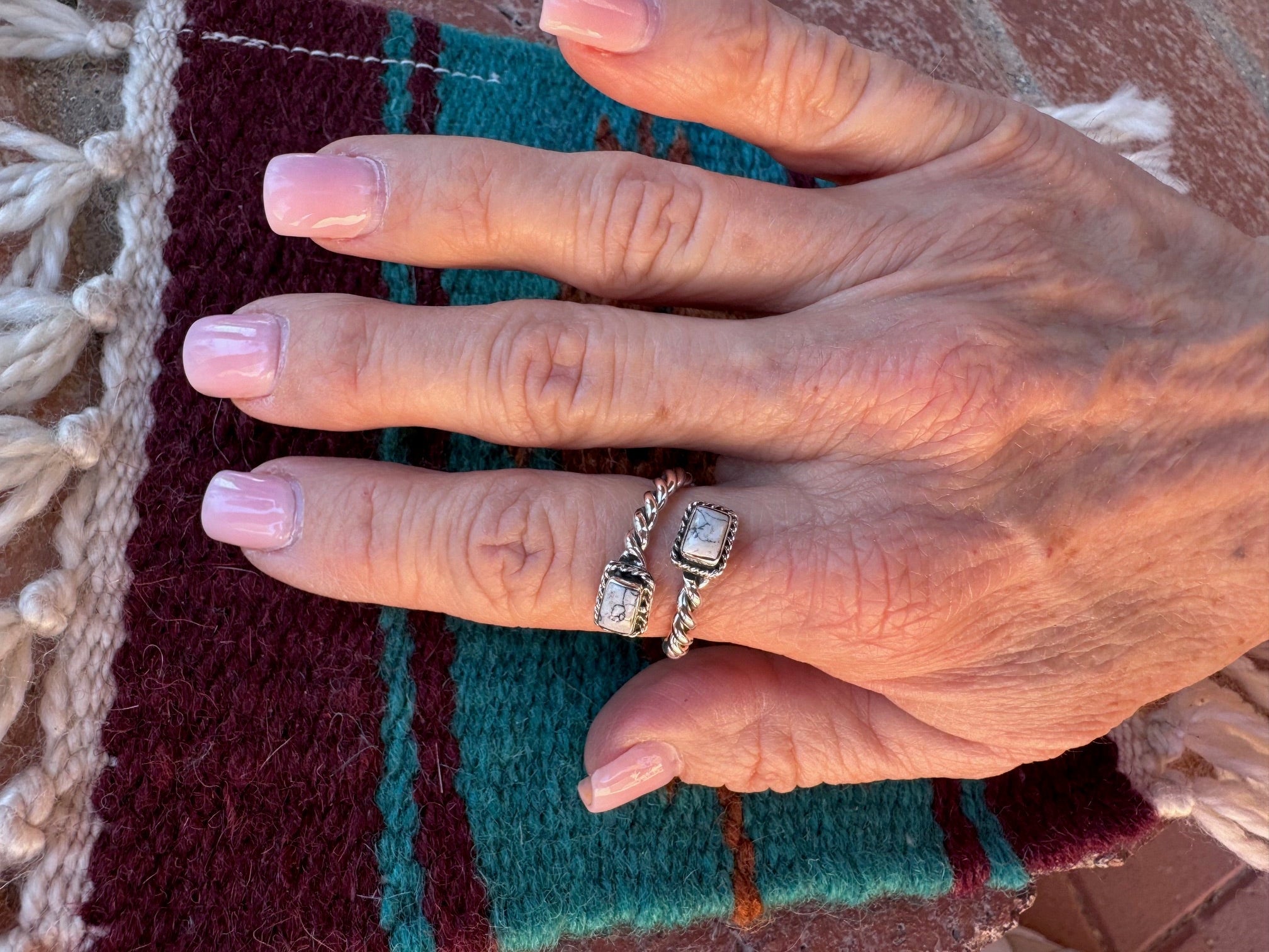 Handmade White Buffalo & Sterling Silver Adjustable Ring