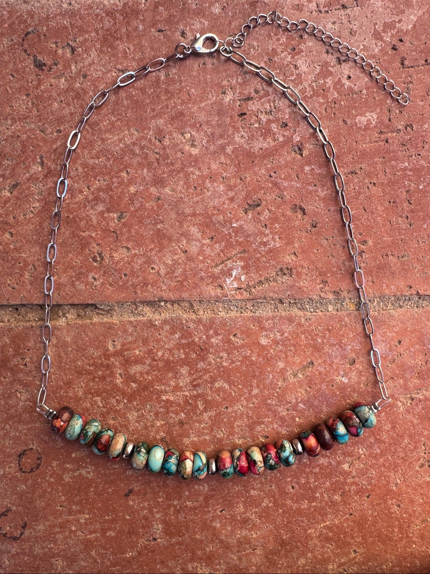 Handmade Sterling Silver & Verascite Sea Sediment Chain Choker Necklace 16"