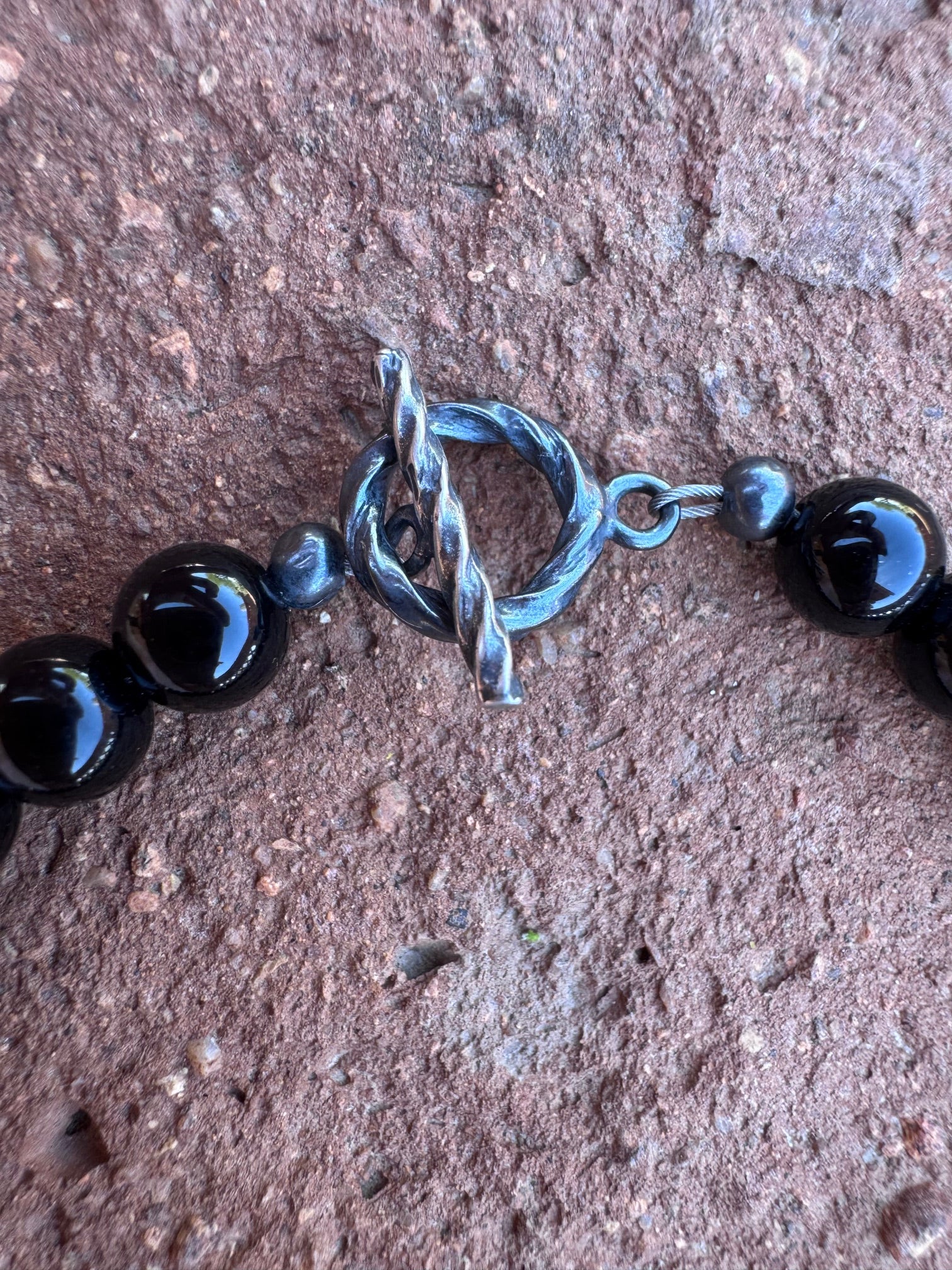 Handcrafted Sterling Silver Pearl & Black Onyx 6mm Beaded Bracelet 7.5"