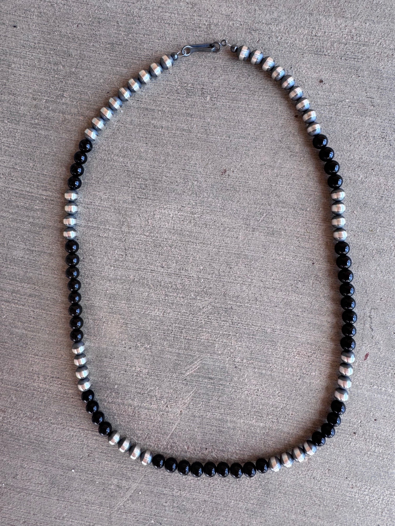 Handcrafted Sterling Silver Pearl & Black Onyx 6mm Beaded 20" Necklace