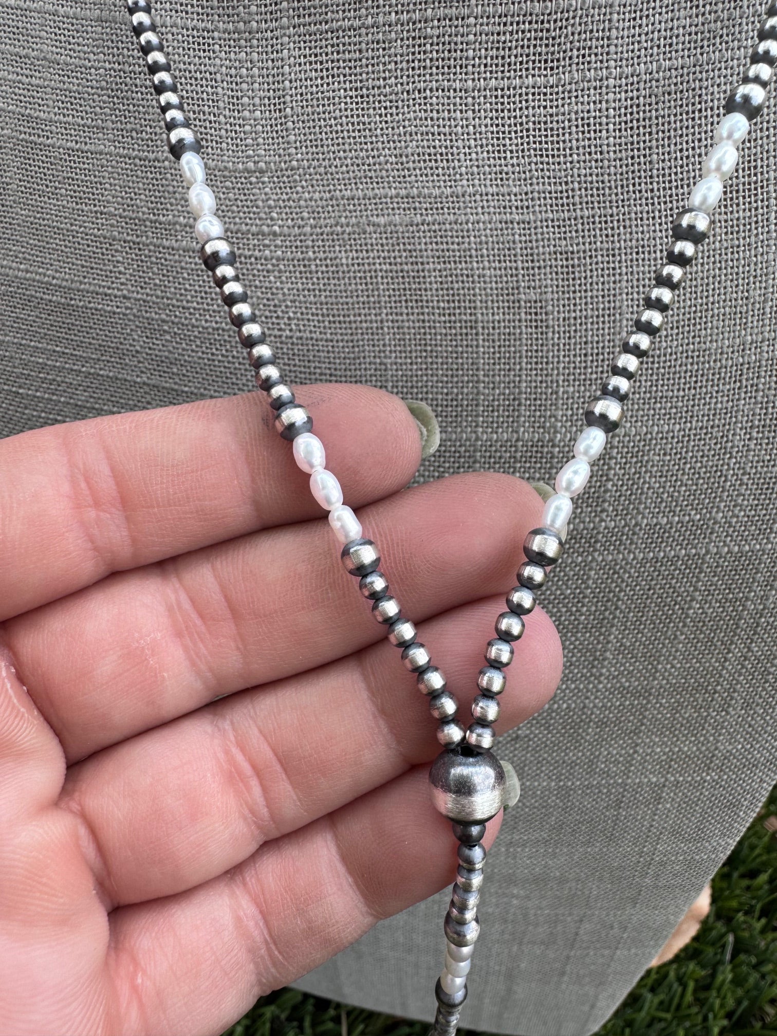Handcrafted Freshwater Pearl & Sterling Silver Pearl 3-10mm Beaded Lariat Necklace 20"