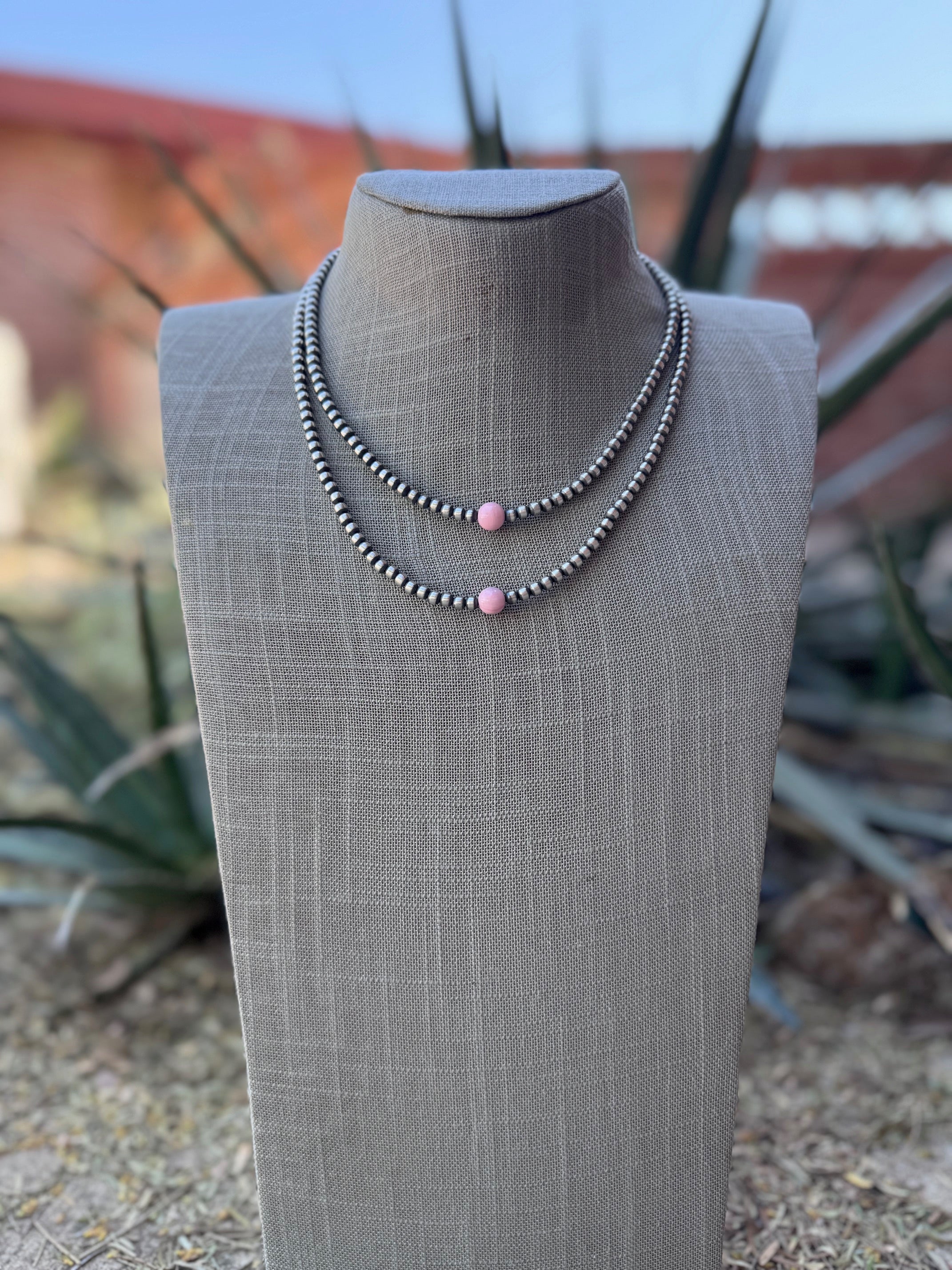 Handcrafted Sterling Silver & Pink Conch 4mm beaded Necklace