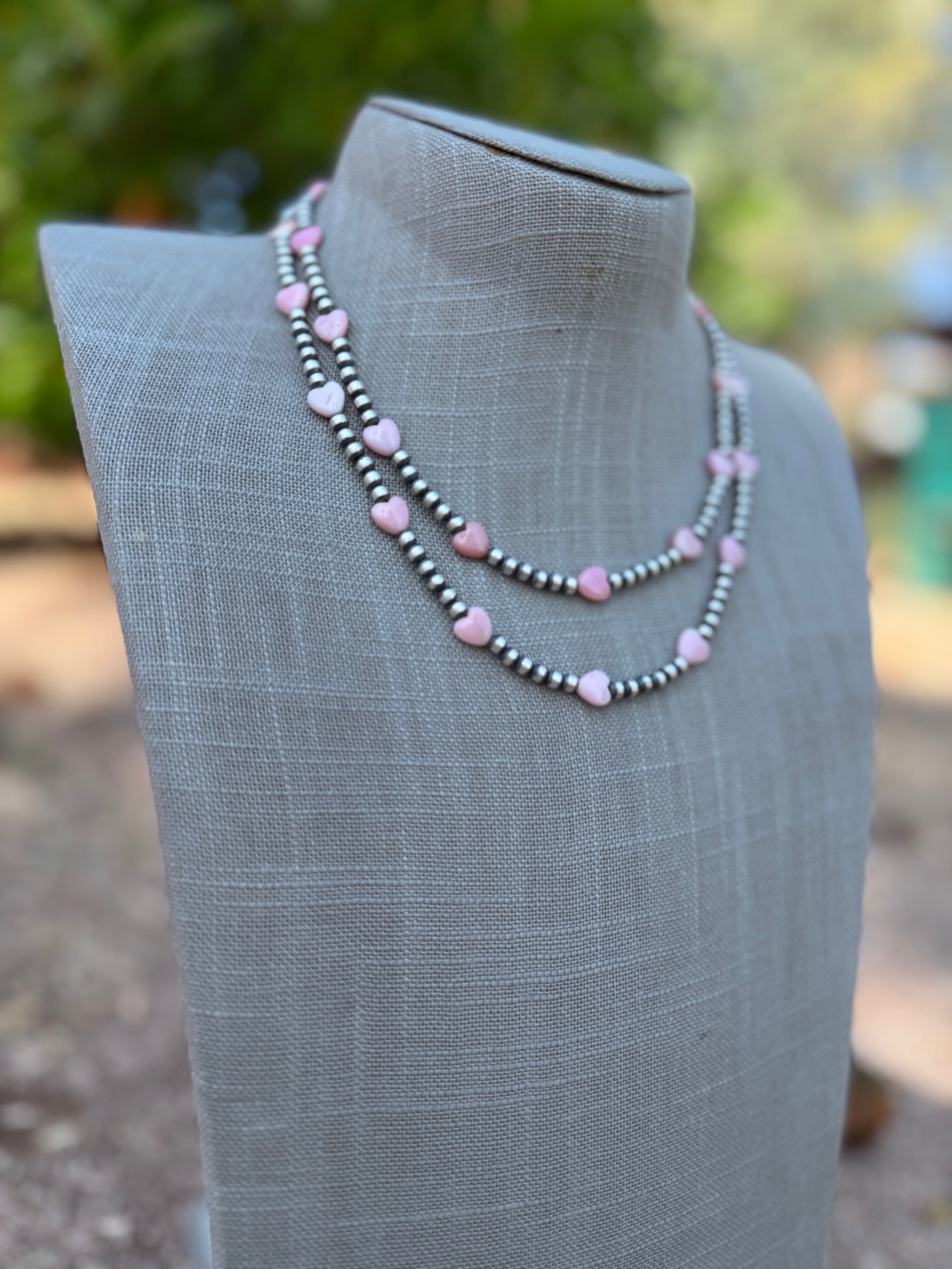 Handcrafted Sterling Silver & Pink Conch Heart 4mm beaded Necklace