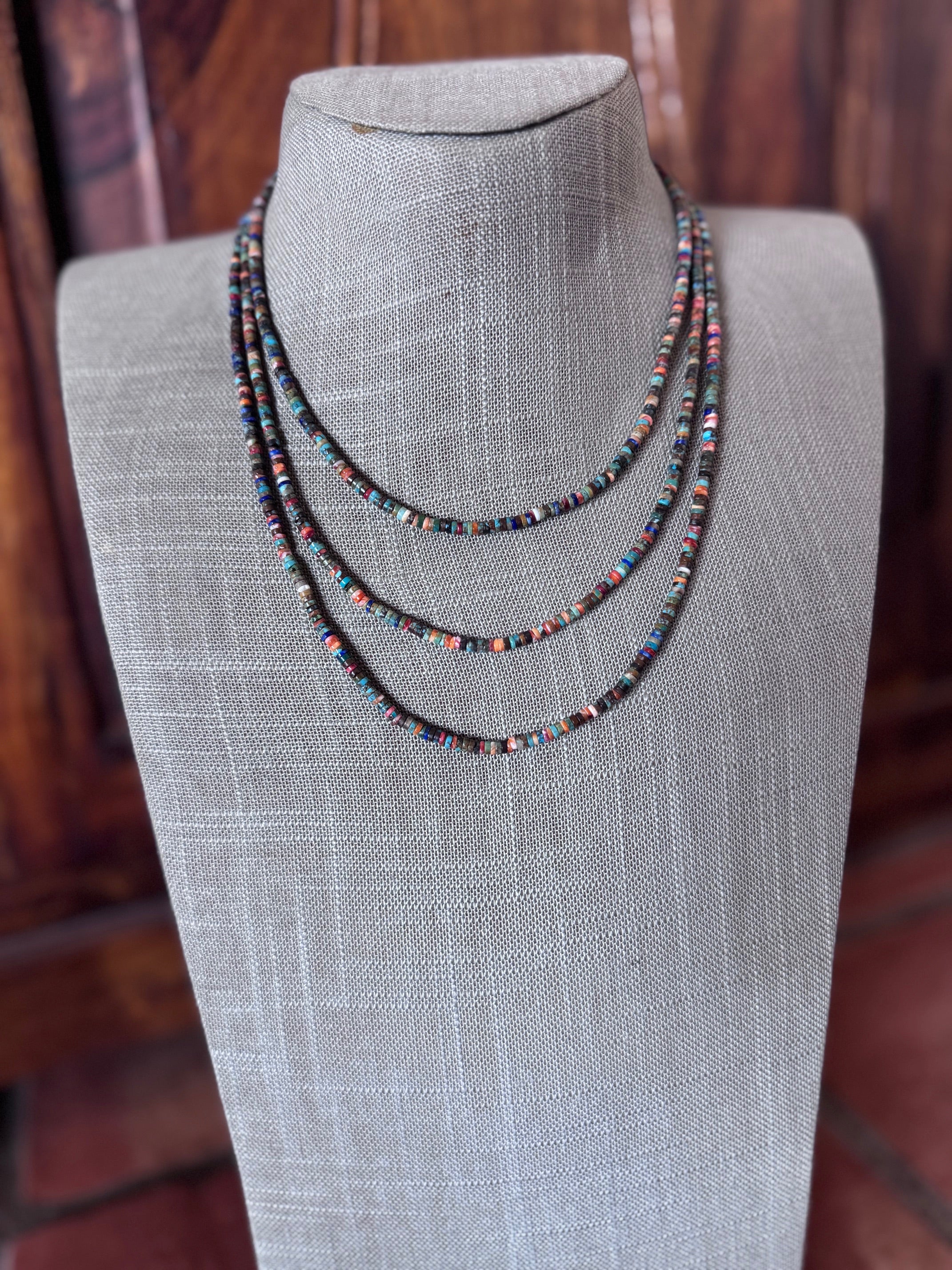 Handcrafted Sterling Silver, Spiny, Lapis and Multi Stone Beaded Necklace