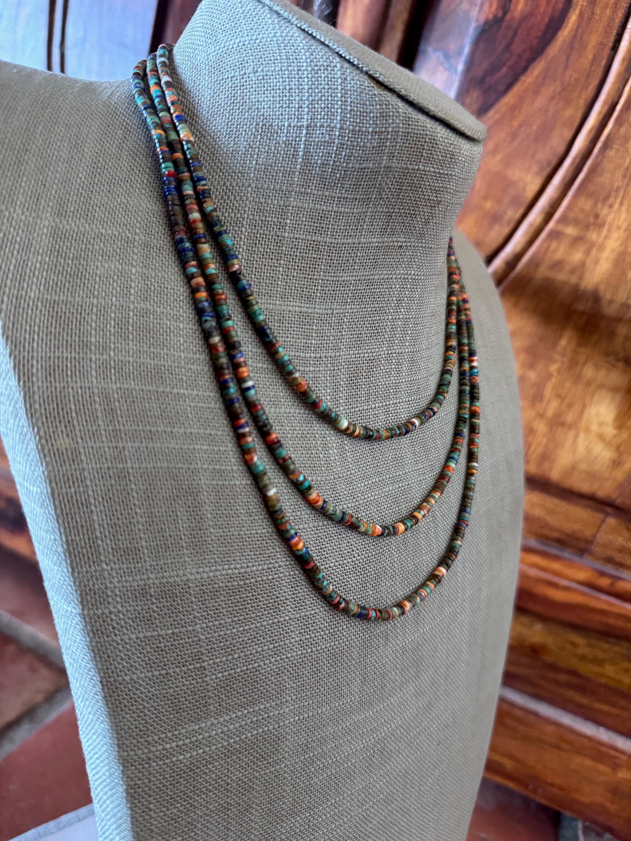 Handcrafted Sterling Silver, Spiny, Lapis and Multi Stone Beaded Necklace