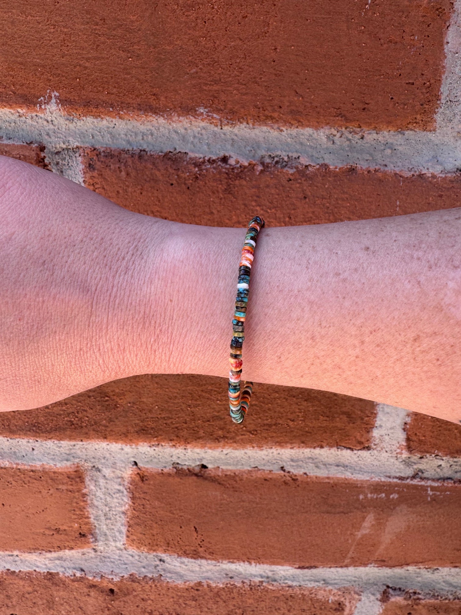 Handcrafted Spiny, Turquoise & Sterling Silver Beaded Bracelet 7.5"