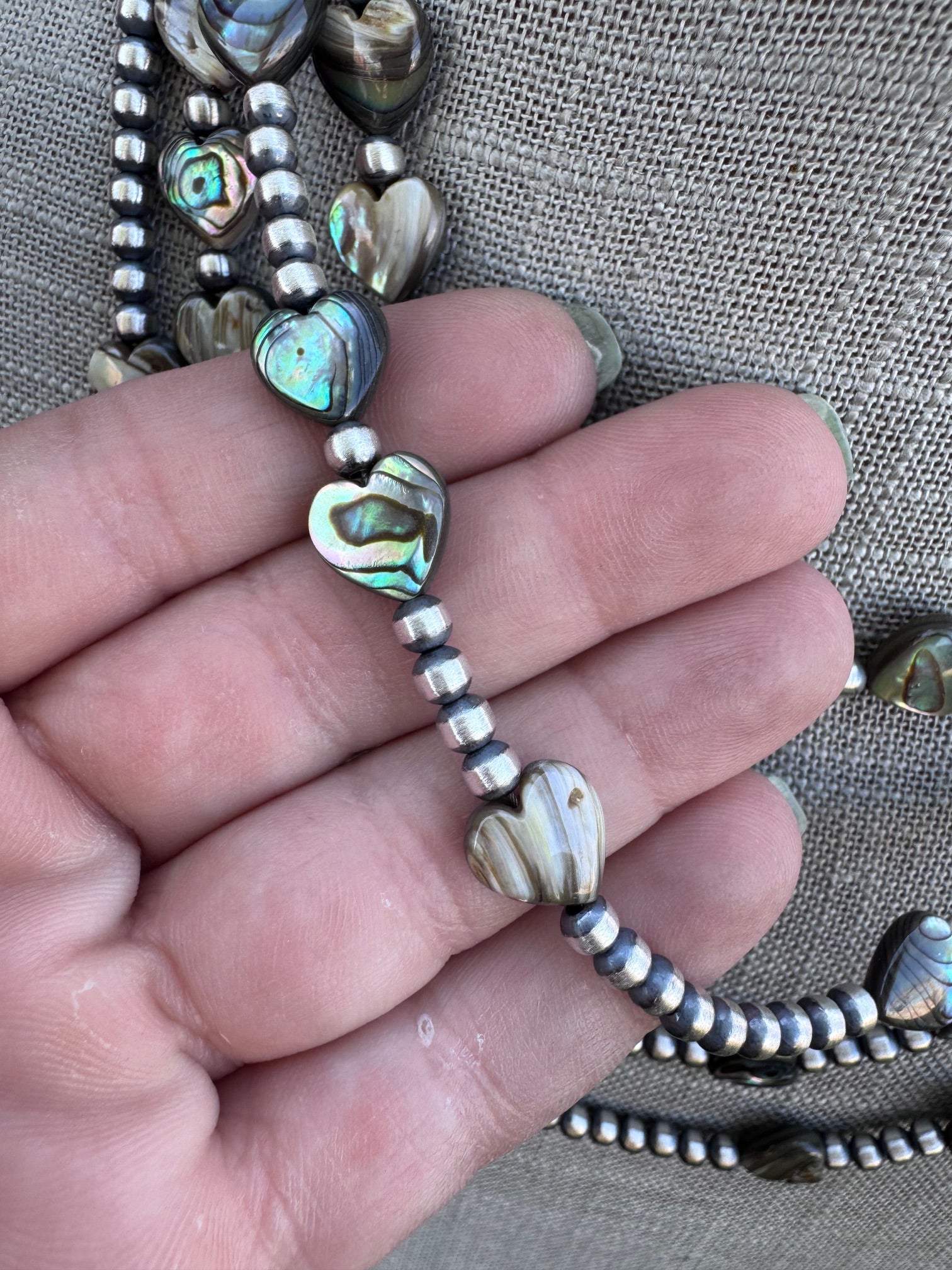Handcrafted Heart Abalone & Sterling Silver Pearl 4mm Beaded Necklace