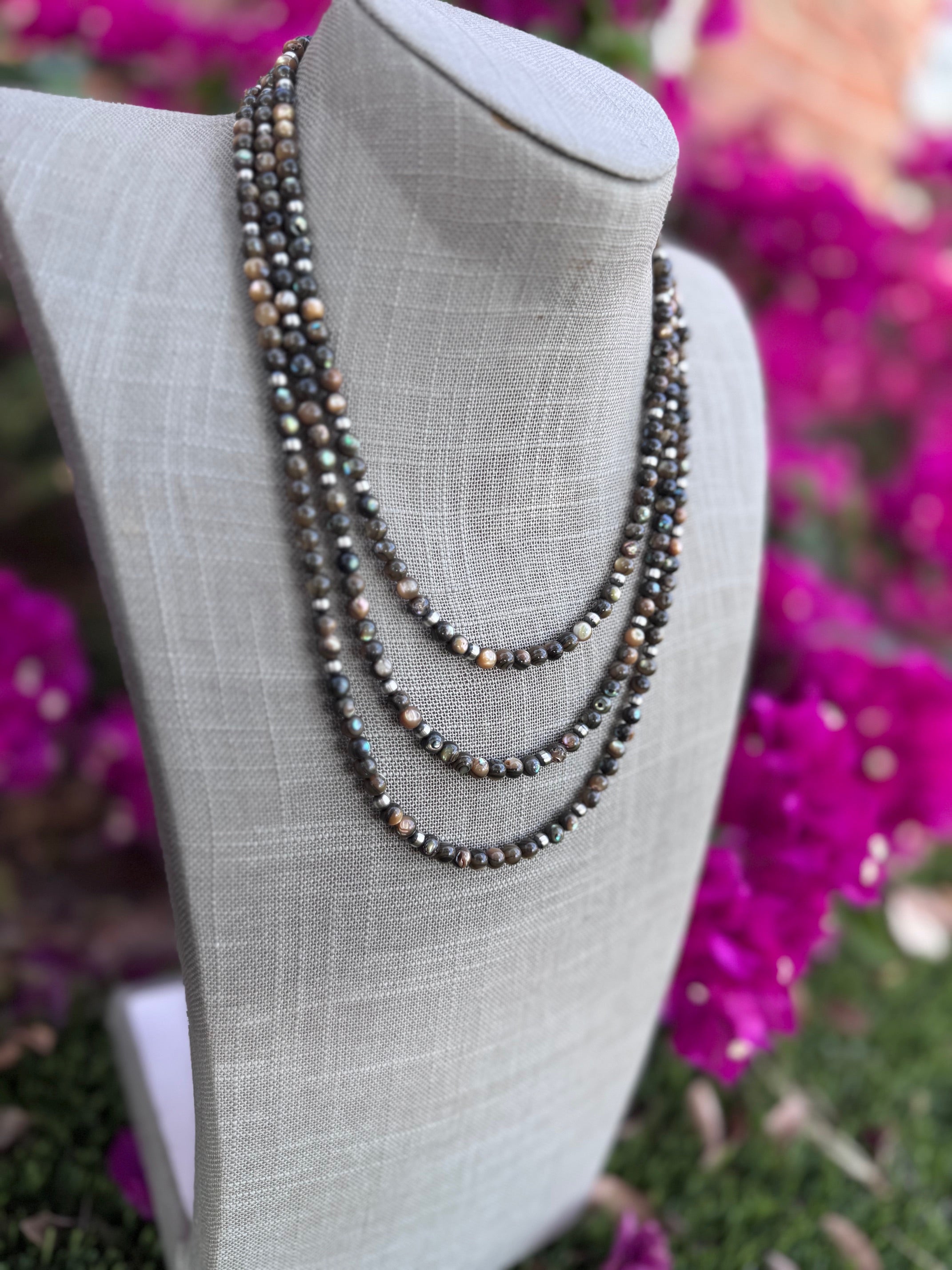 Handcrafted Round Abalone & Sterling Silver Pearl 4mm Beaded Necklace