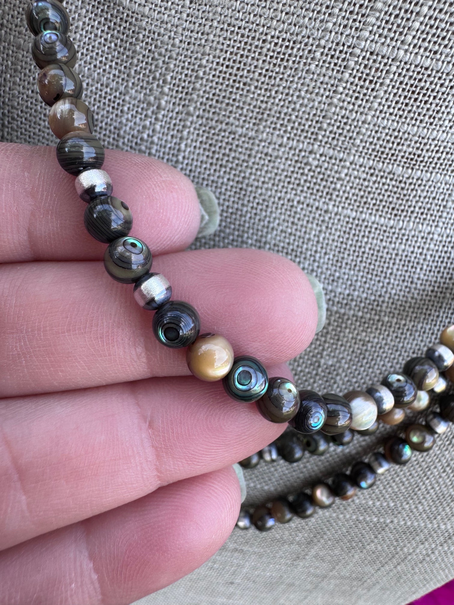 Handcrafted Round Abalone & Sterling Silver Pearl 4mm Beaded Necklace