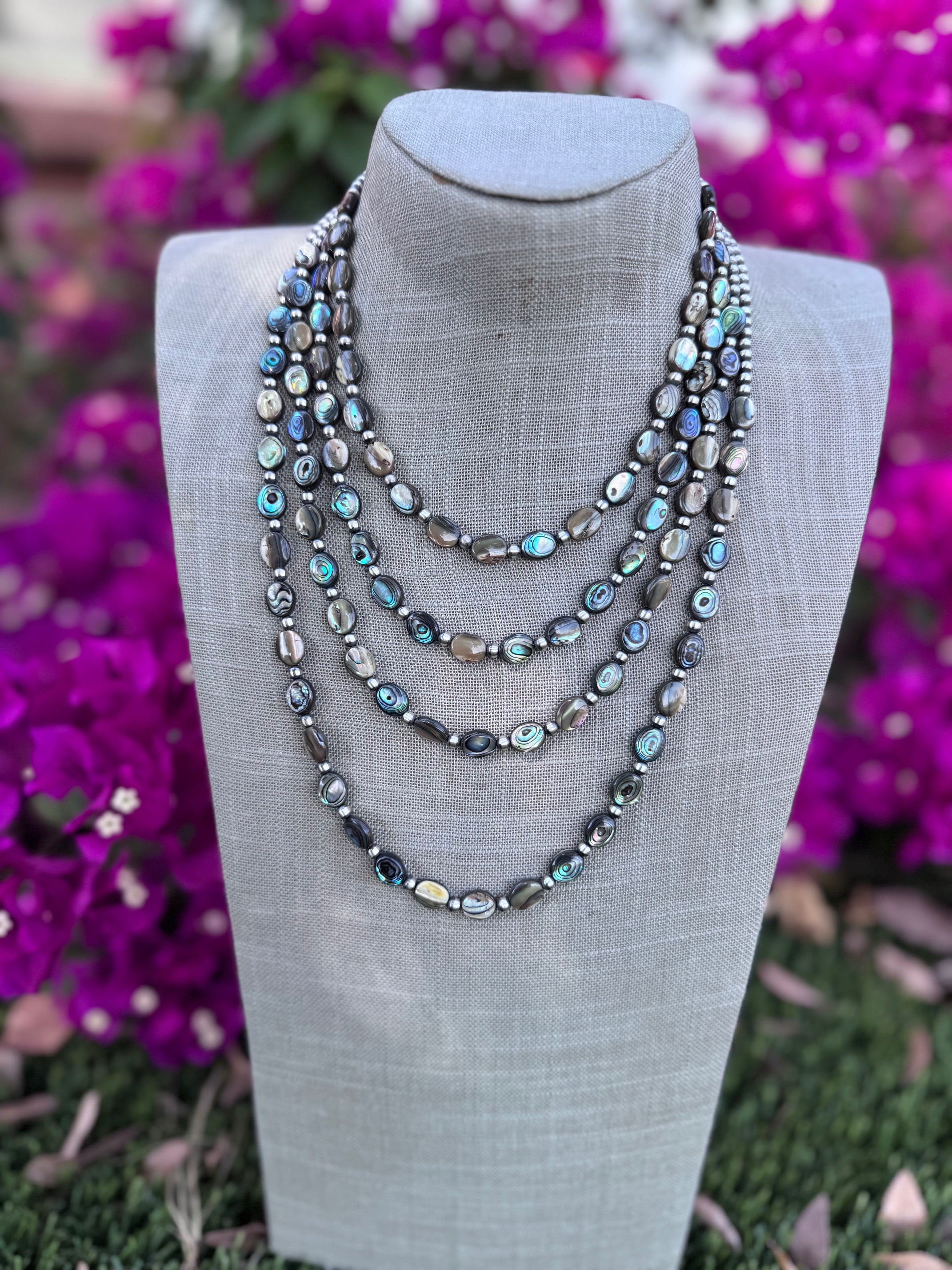 Handcrafted Abalone & Sterling Silver Pearl 4mm Beaded Necklace