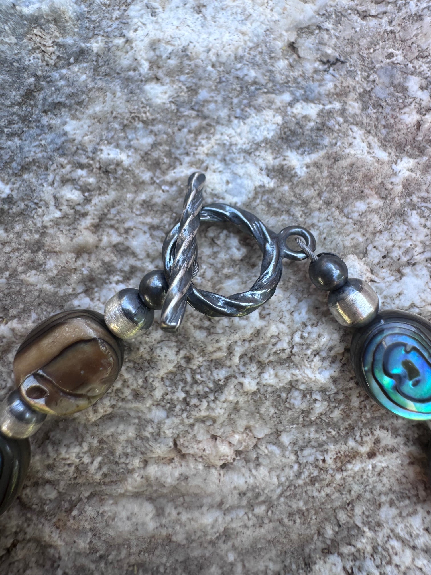 Handcrafted Abalone & Sterling Silver Pearl 4mm Beaded Bracelet 7.5"