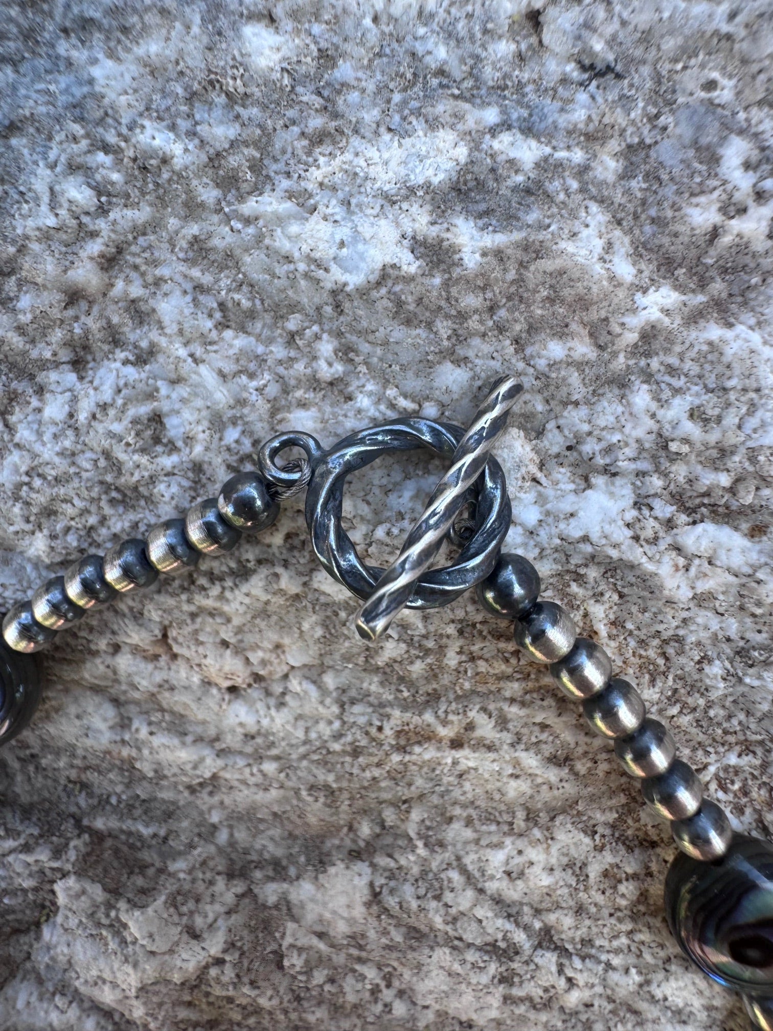 Handcrafted Abalone & Sterling Silver Pearl 3mm Beaded Bracelet 7.5"