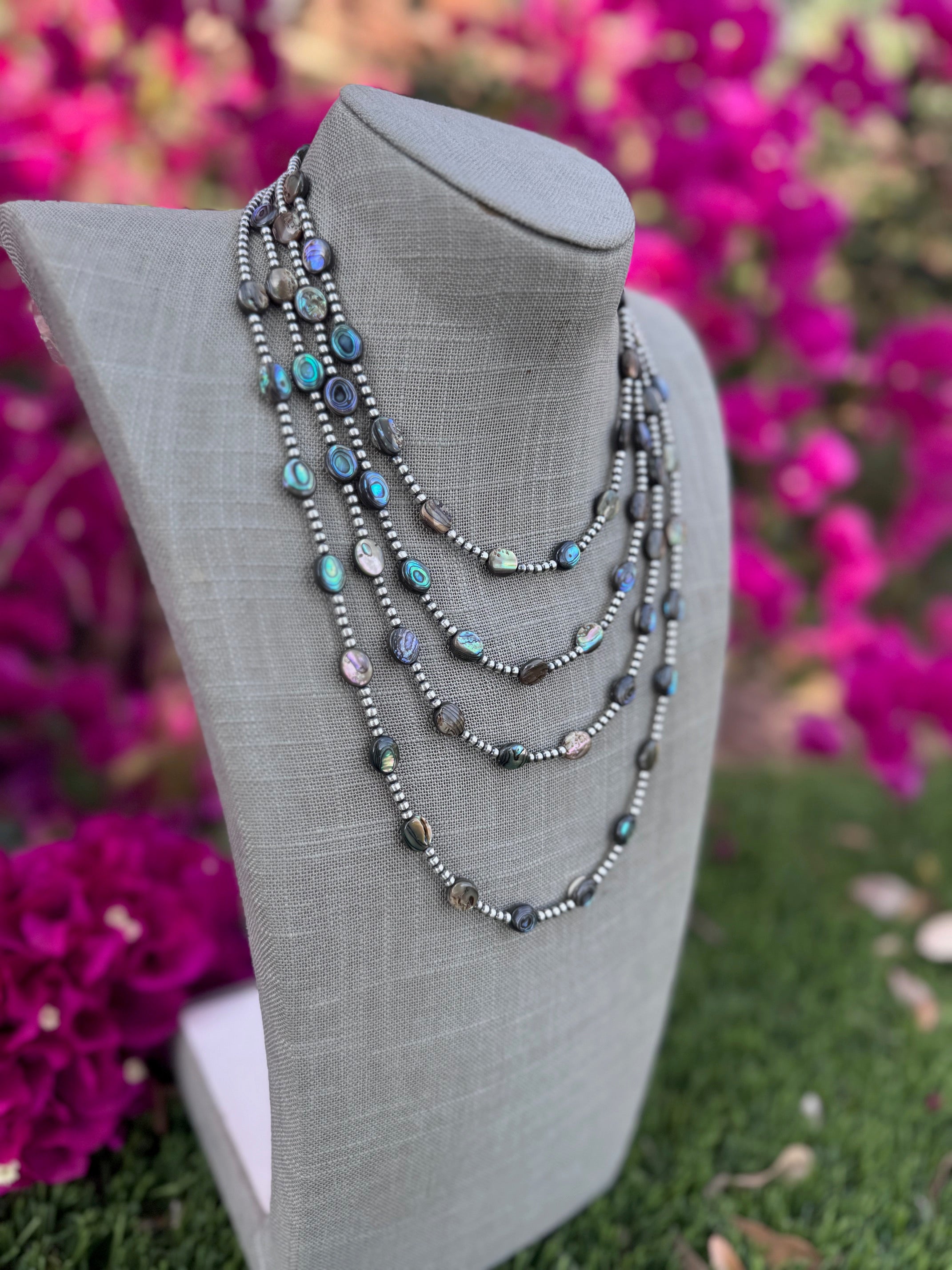 Handcrafted Abalone & Sterling Silver Pearl 3mm Beaded Necklace