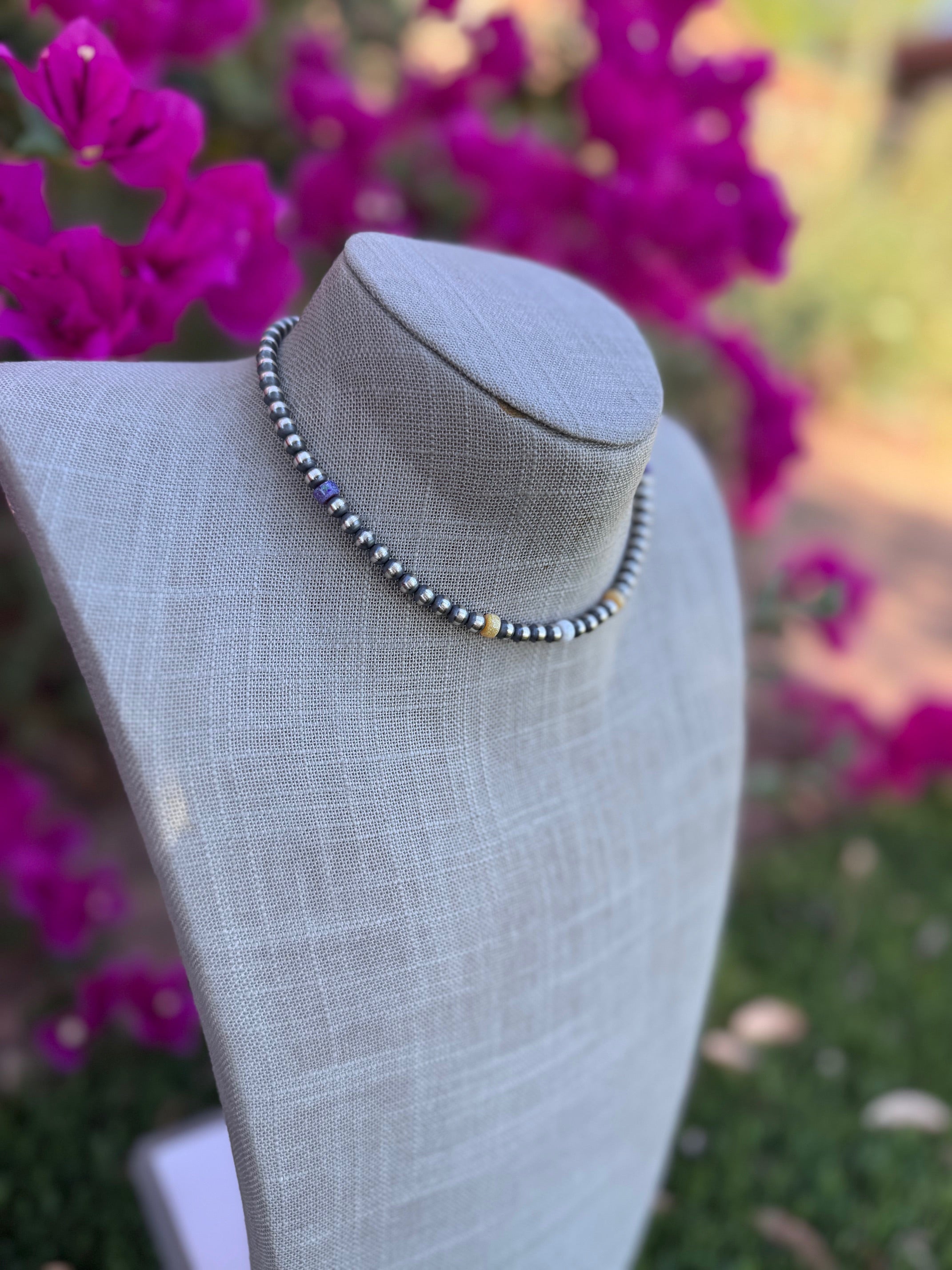 Handcrafted Fire Opal Collection & Sterling Silver Pearl Beaded 5mm Necklace 14"