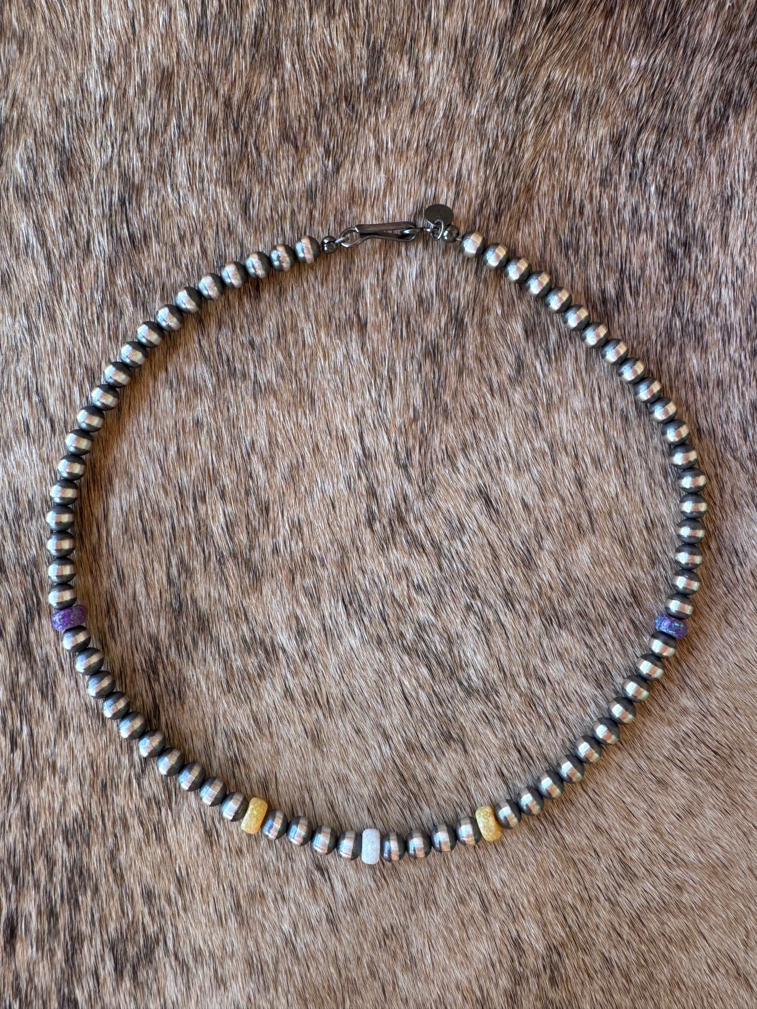 Handcrafted Fire Opal Collection & Sterling Silver Pearl Beaded 5mm Necklace 14"