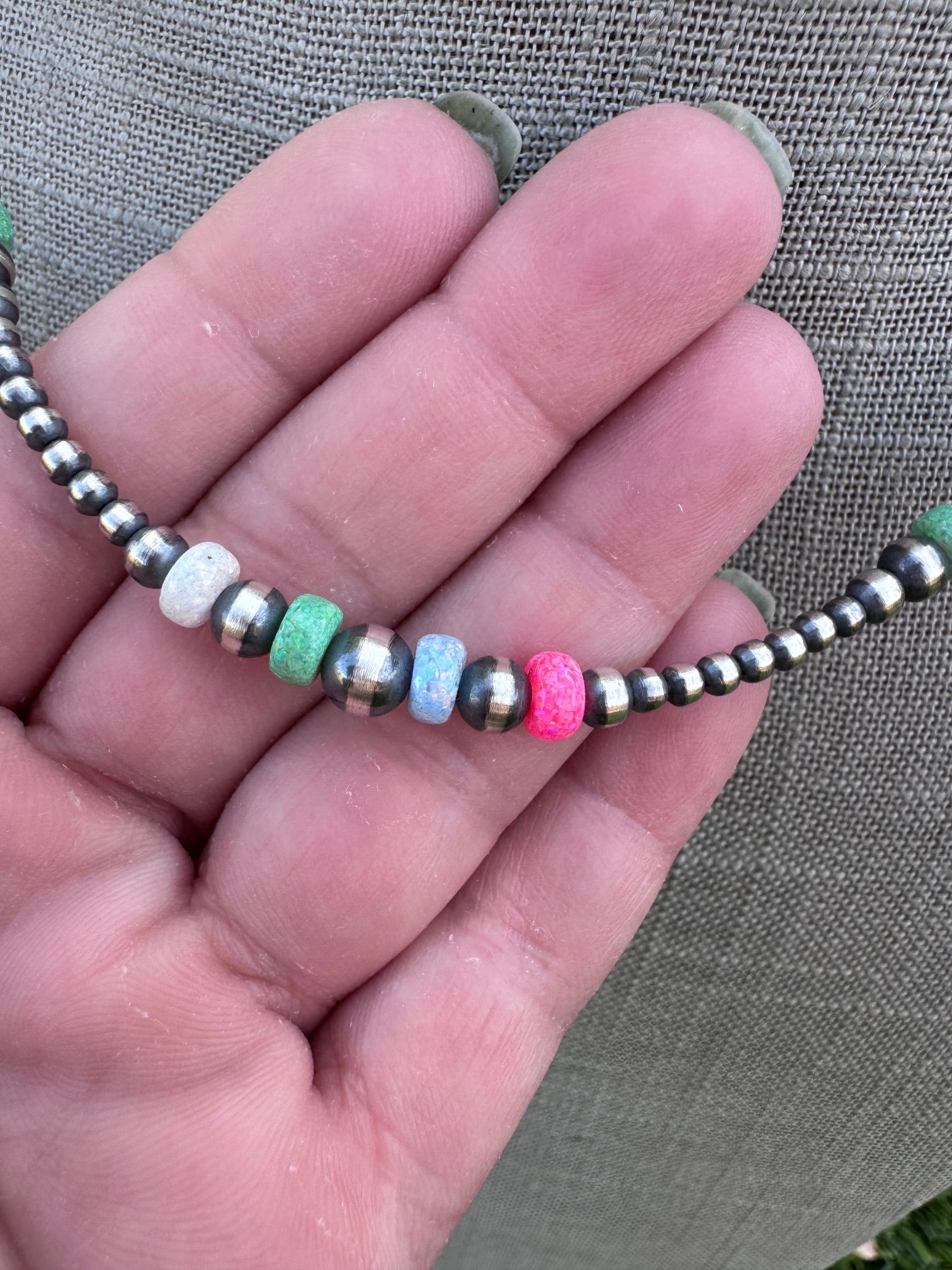 Handcrafted Fire Opal Collection & Sterling Silver Pearl 3-6mm Beaded Necklace 18"