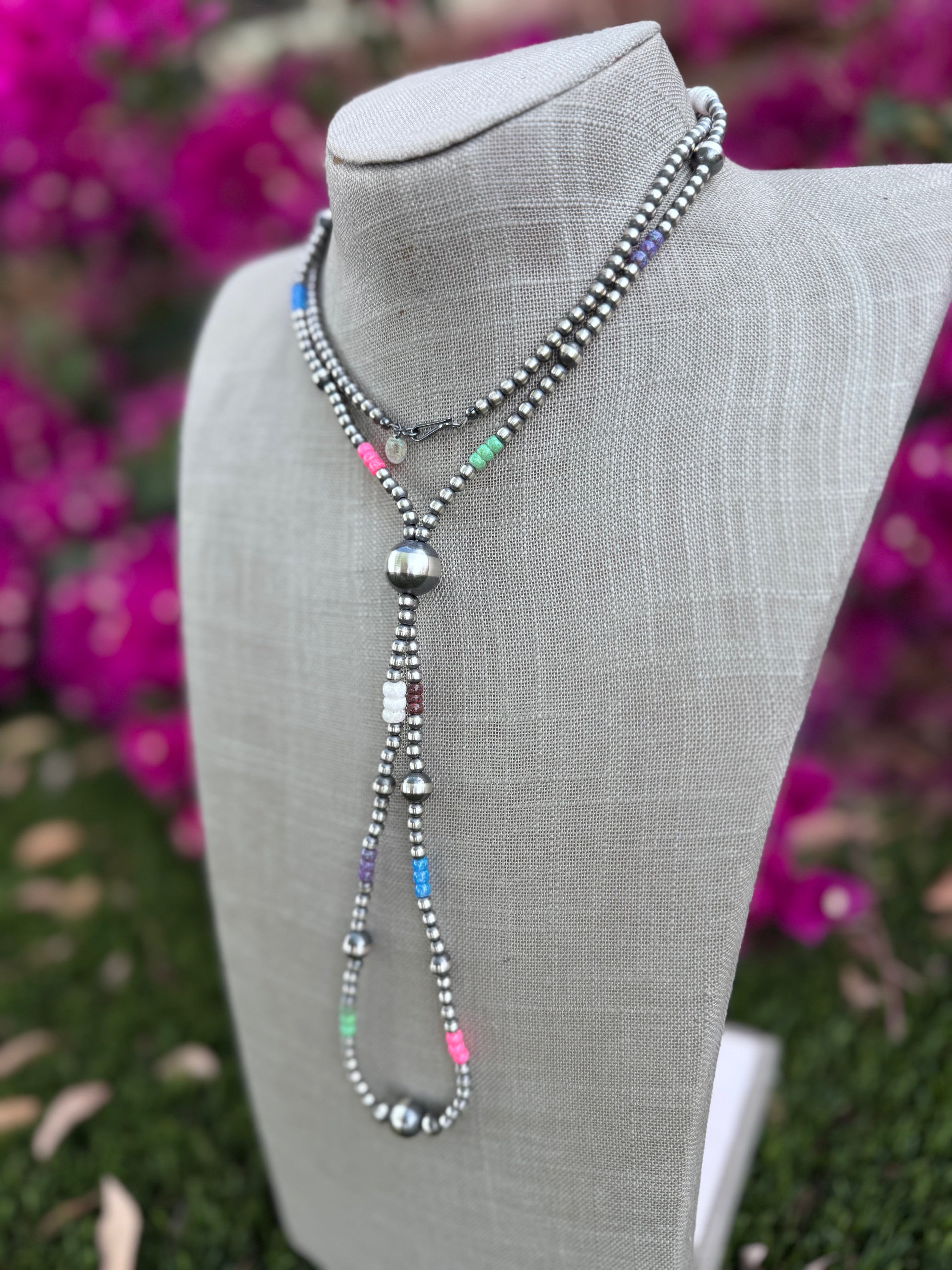 Handcrafted Fire Opal Collection & Sterling Silver Pearl 4-14mm Beaded Jacla Necklace 30"