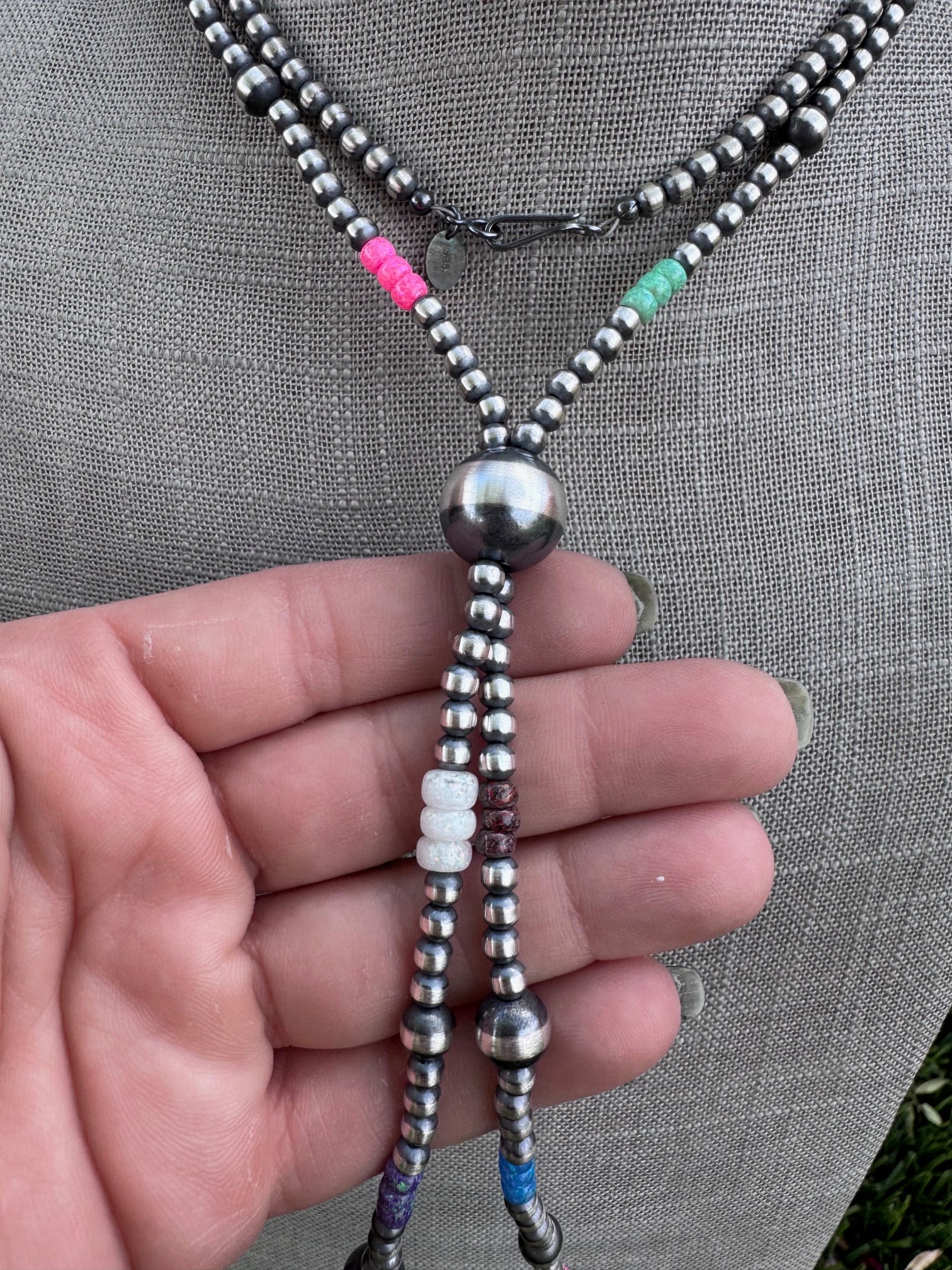 Handcrafted Fire Opal Collection & Sterling Silver Pearl 4-14mm Beaded Jacla Necklace 30"