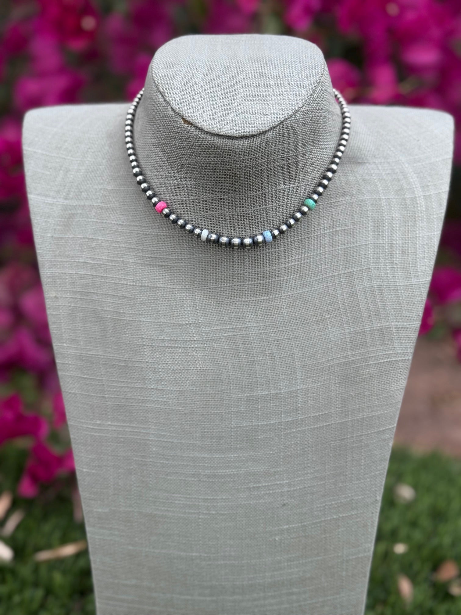 Handcrafted Fire Opal Collection & Sterling Silver Pearl Beaded 3-6mm Necklace 14"