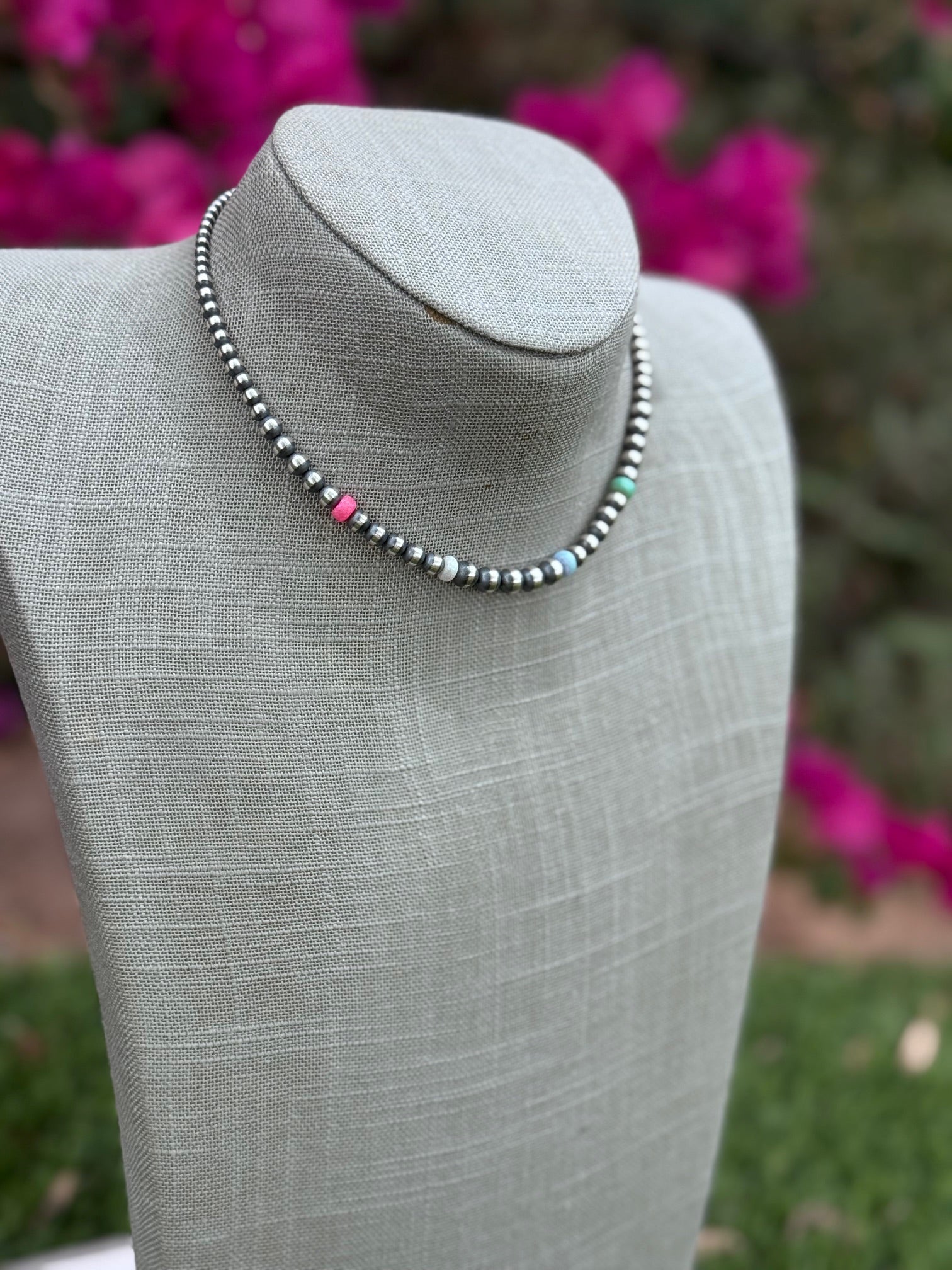 Handcrafted Fire Opal Collection & Sterling Silver Pearl Beaded 3-6mm Necklace 14"