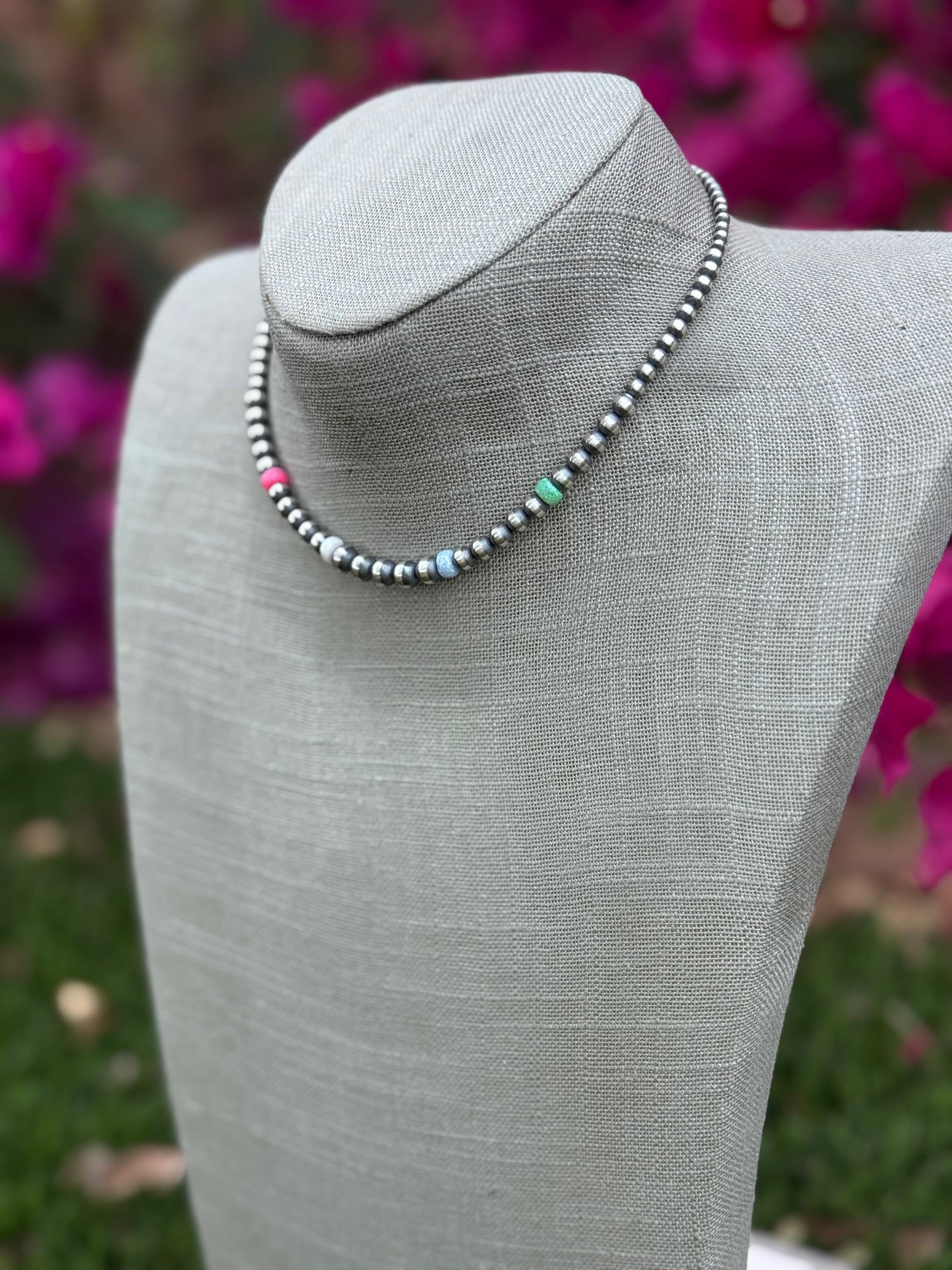 Handcrafted Fire Opal Collection & Sterling Silver Pearl Beaded 3-6mm Necklace 14"