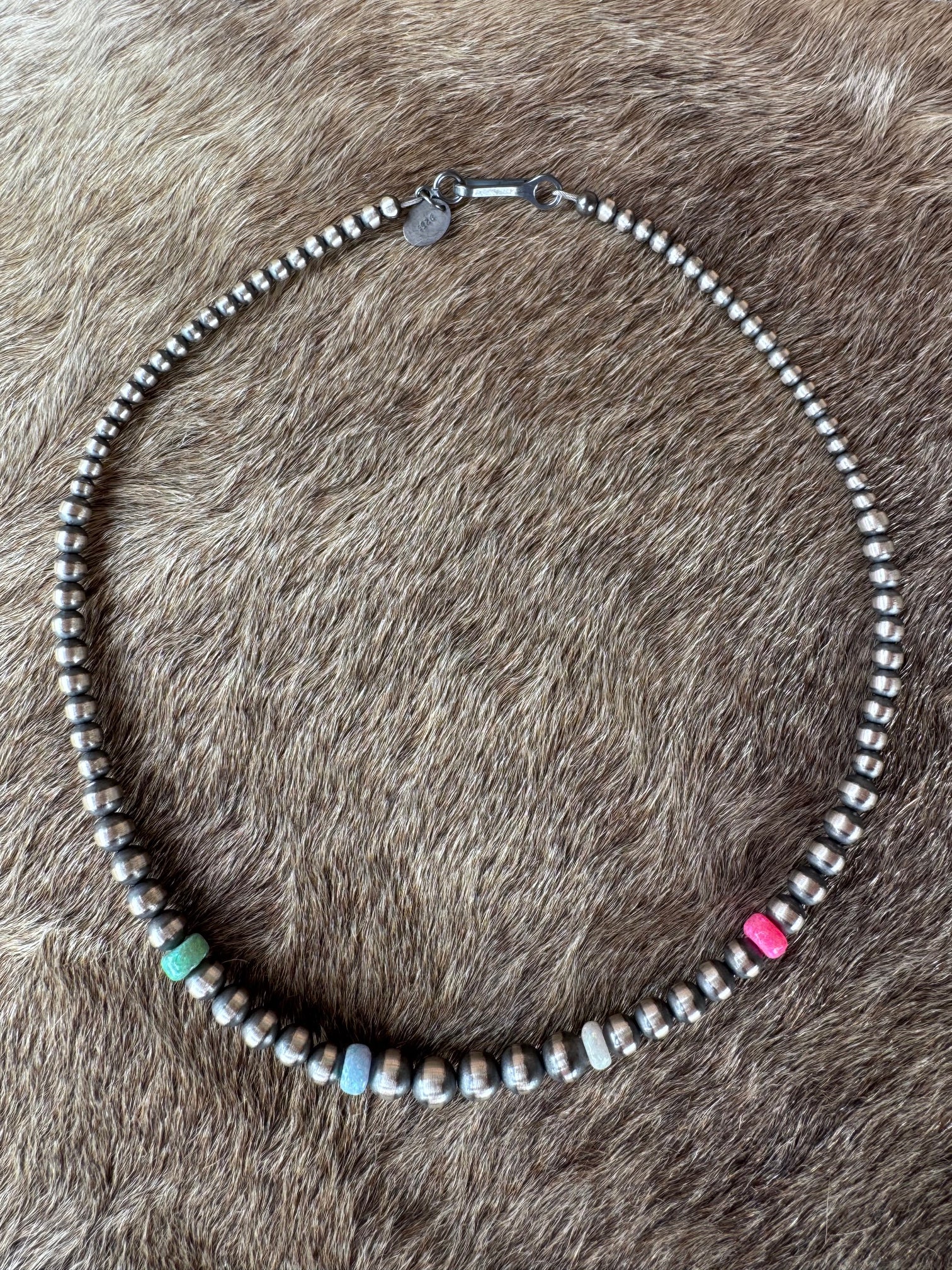 Handcrafted Fire Opal Collection & Sterling Silver Pearl Beaded 3-6mm Necklace 14"