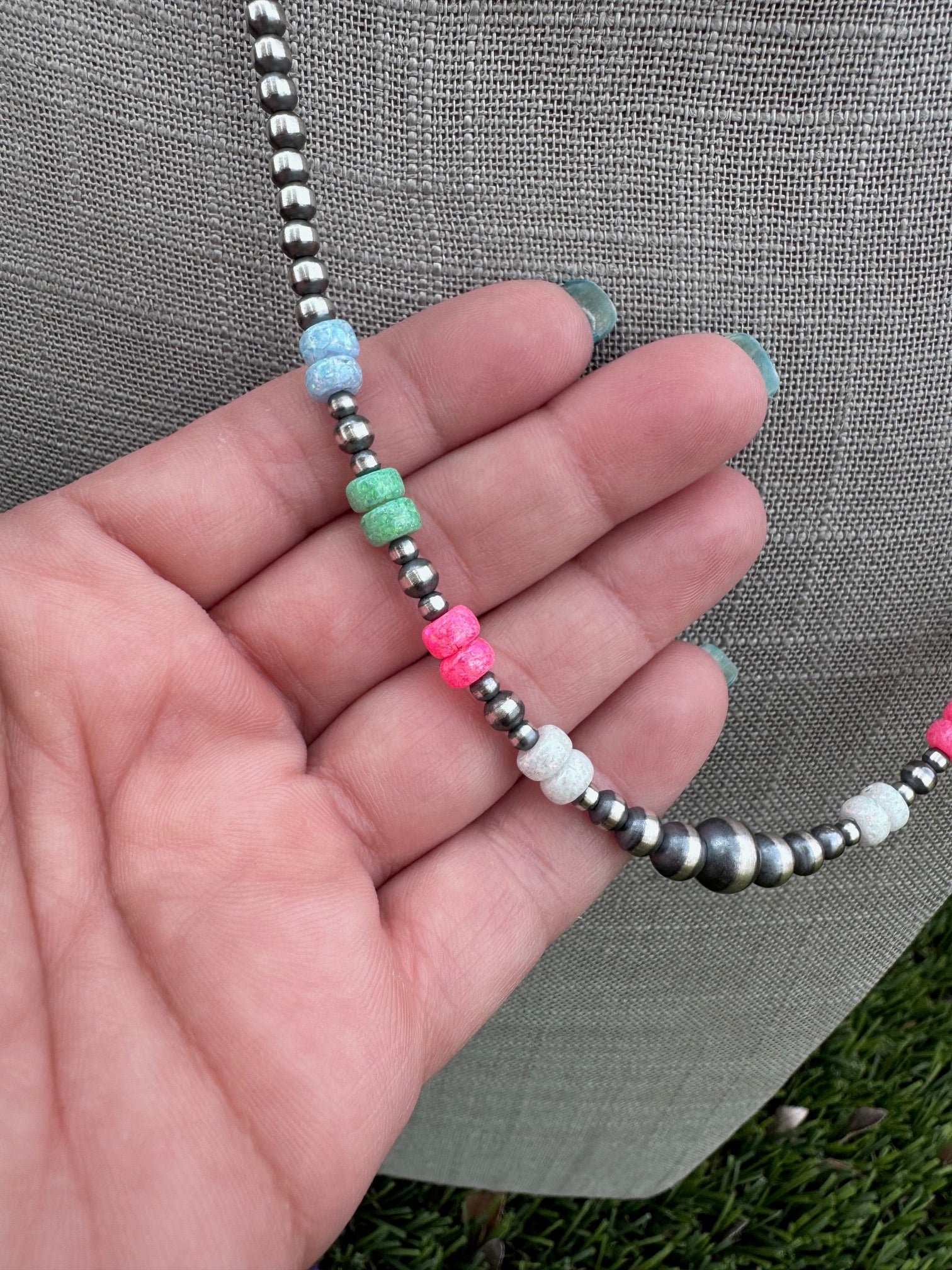 Handcrafted Fire Opal Collection & Sterling Silver Pearl Beaded 3-8mm Necklace 22"