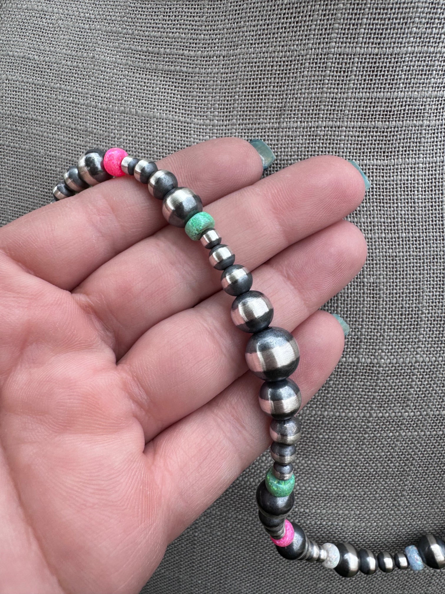 Handcrafted Fire Opal Collection & Sterling Silver Pearl Beaded 3-10mm Necklace 30"