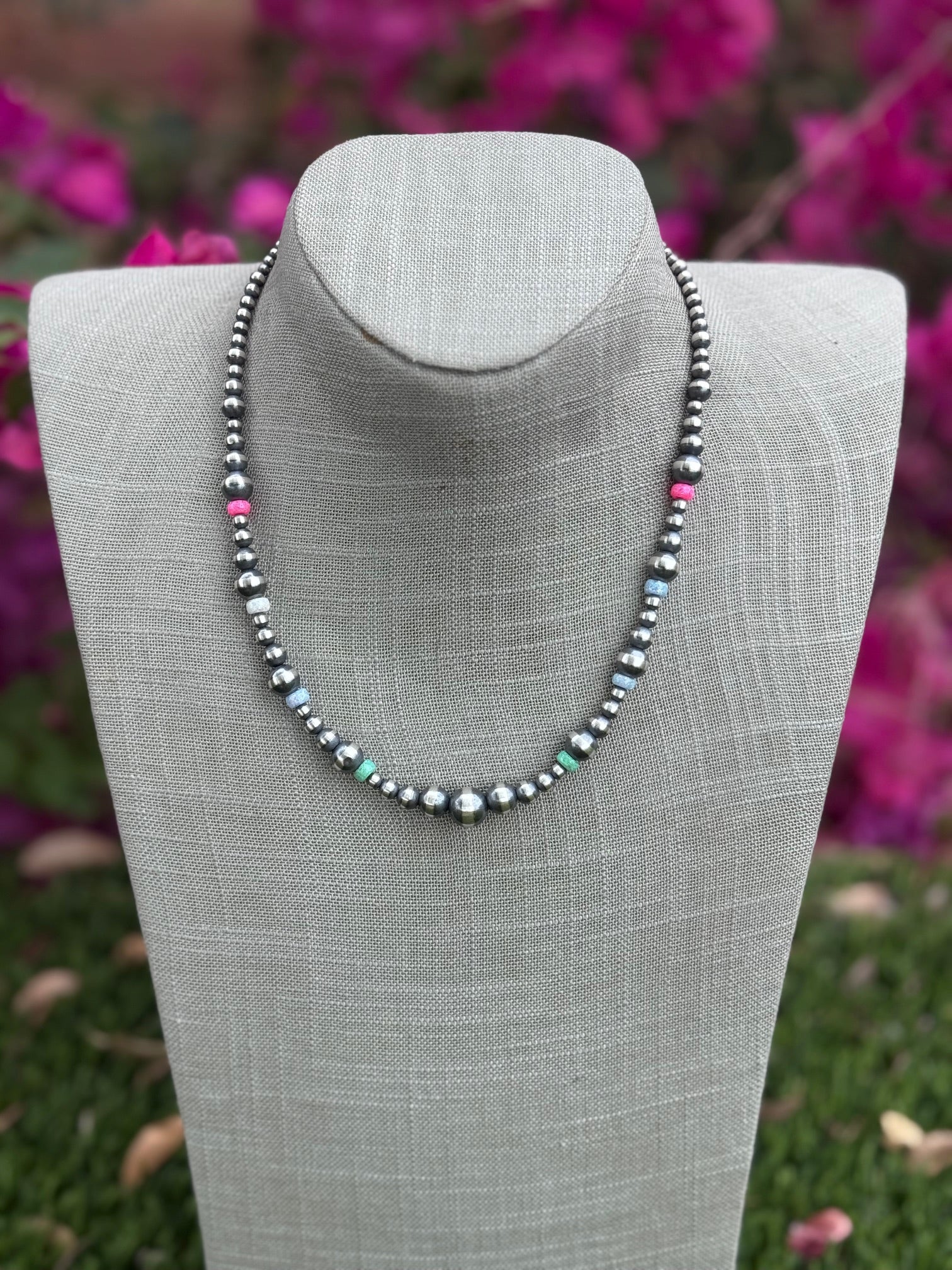 Handcrafted Fire Opal Collection & Sterling Silver Pearl Beaded 3-10mm Necklace 18"